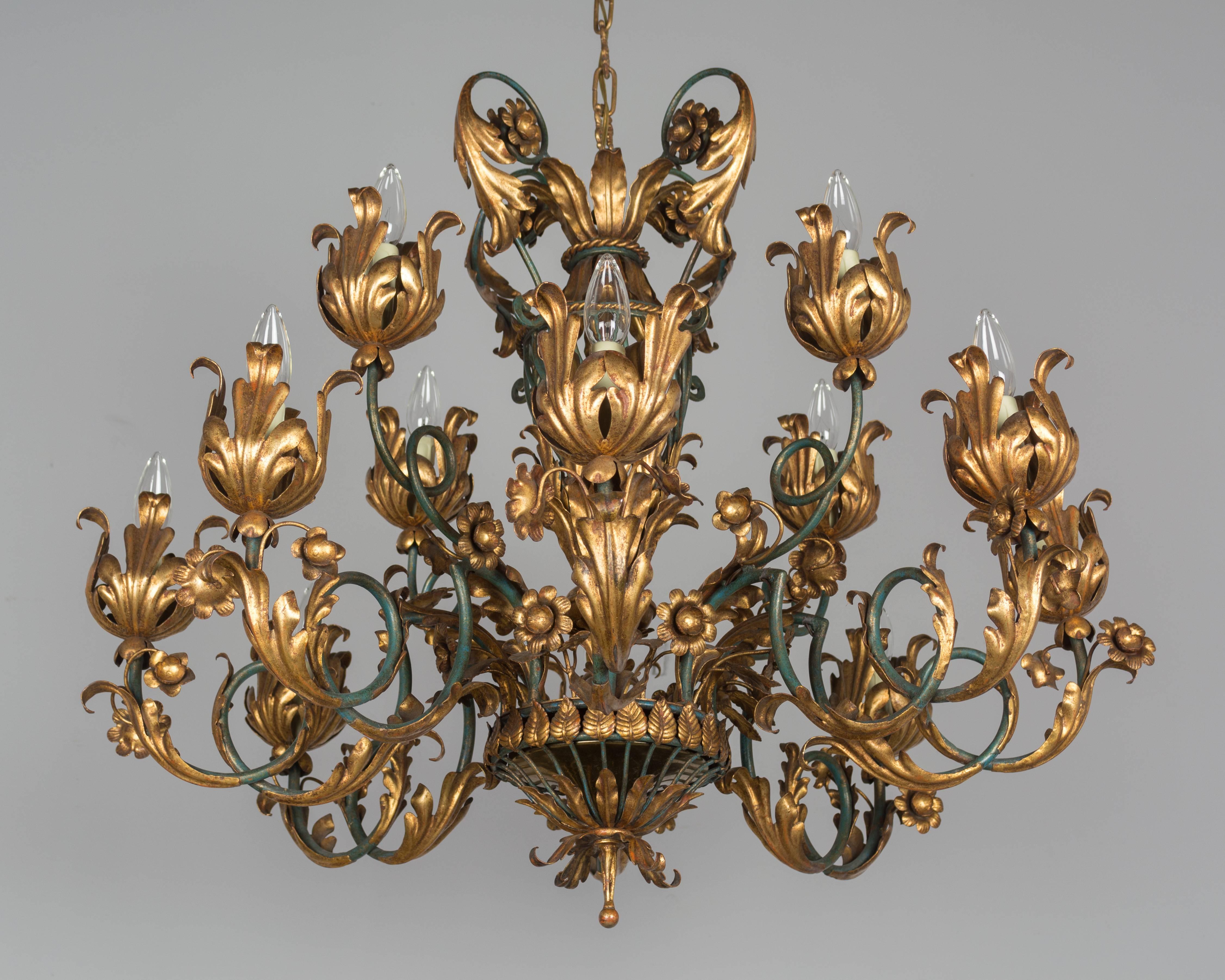 Louis XV French 1940s Parcel-Gilt Chandelier