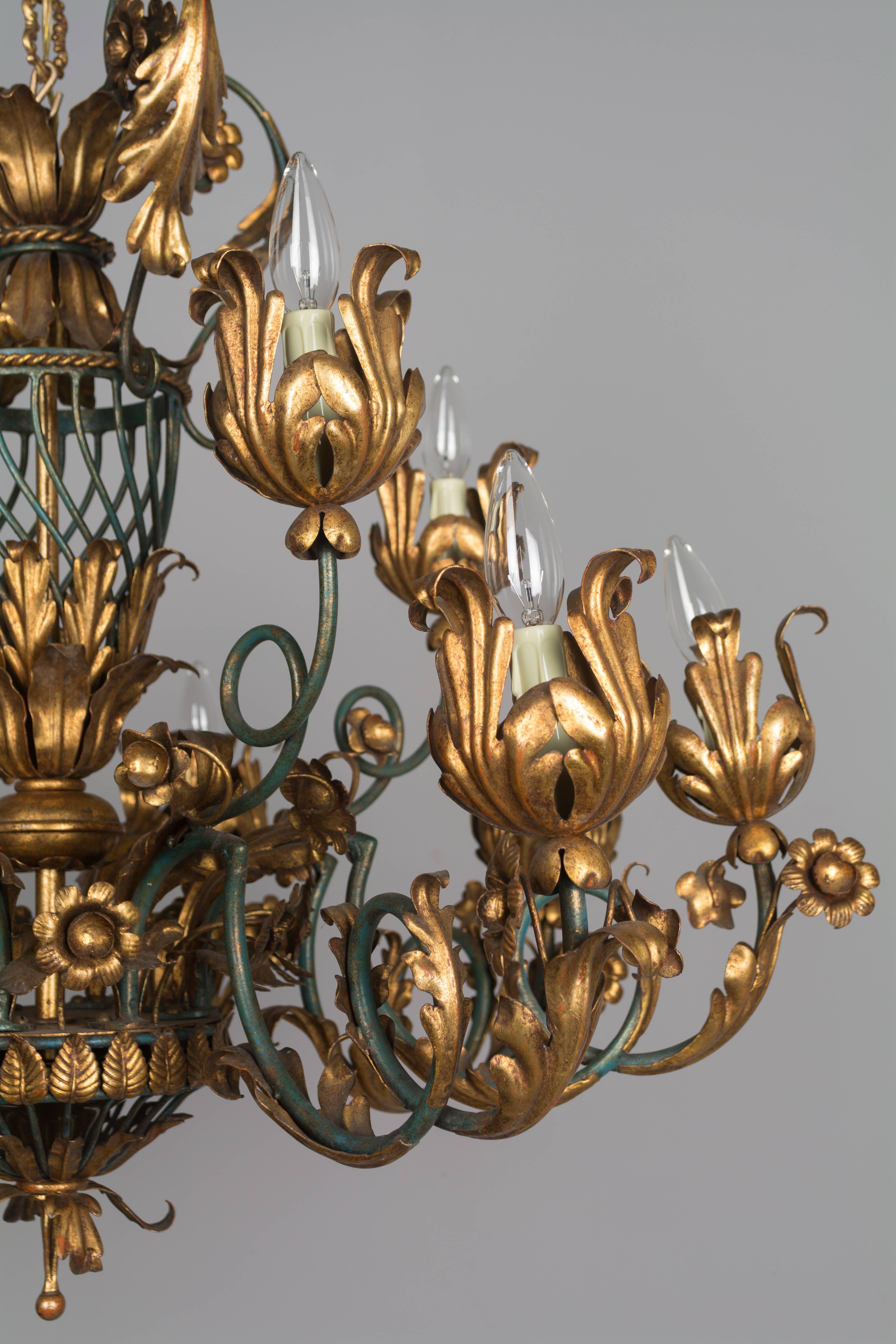 French 1940s Parcel-Gilt Chandelier 1