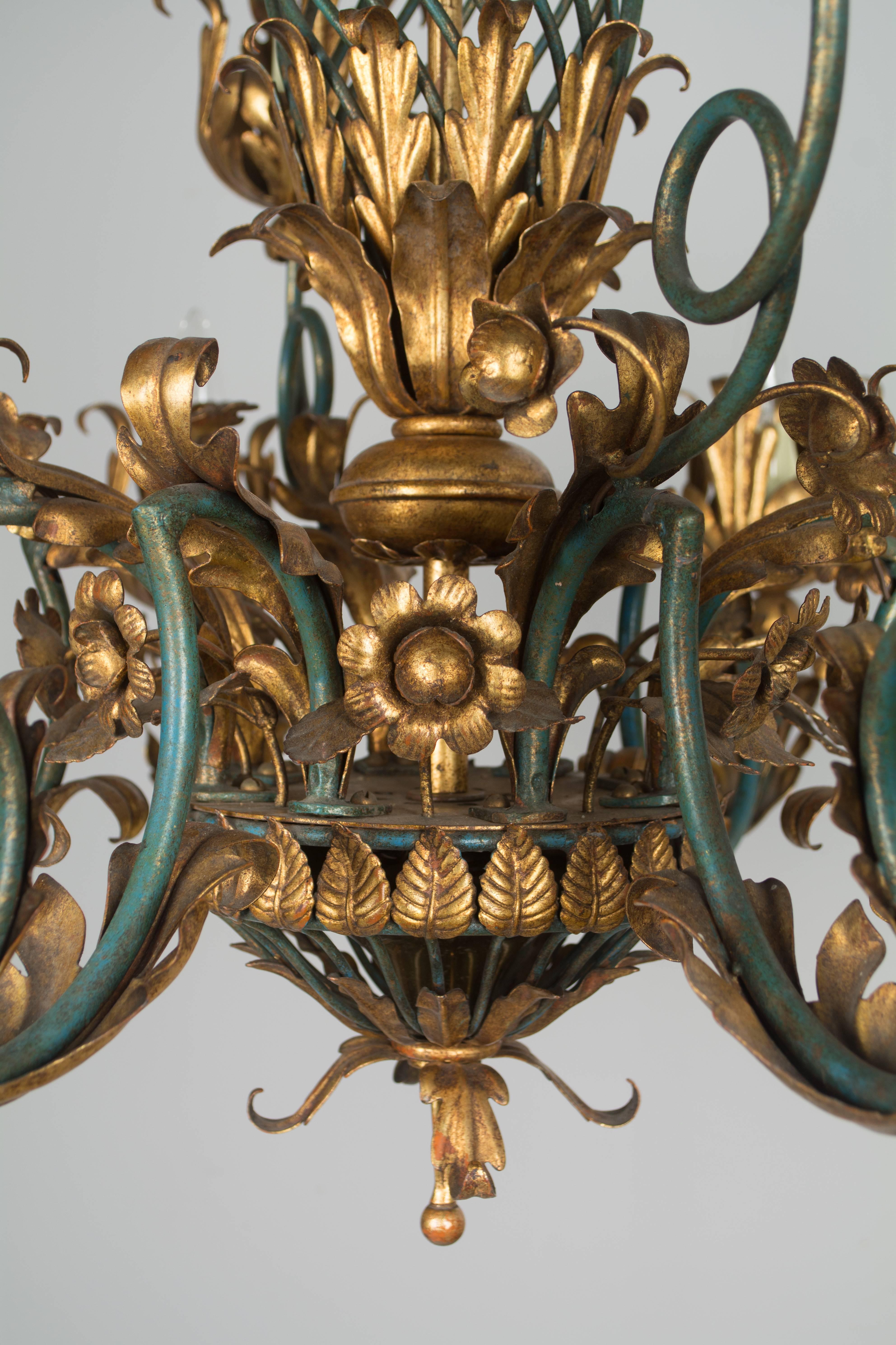 20th Century French 1940s Parcel-Gilt Chandelier