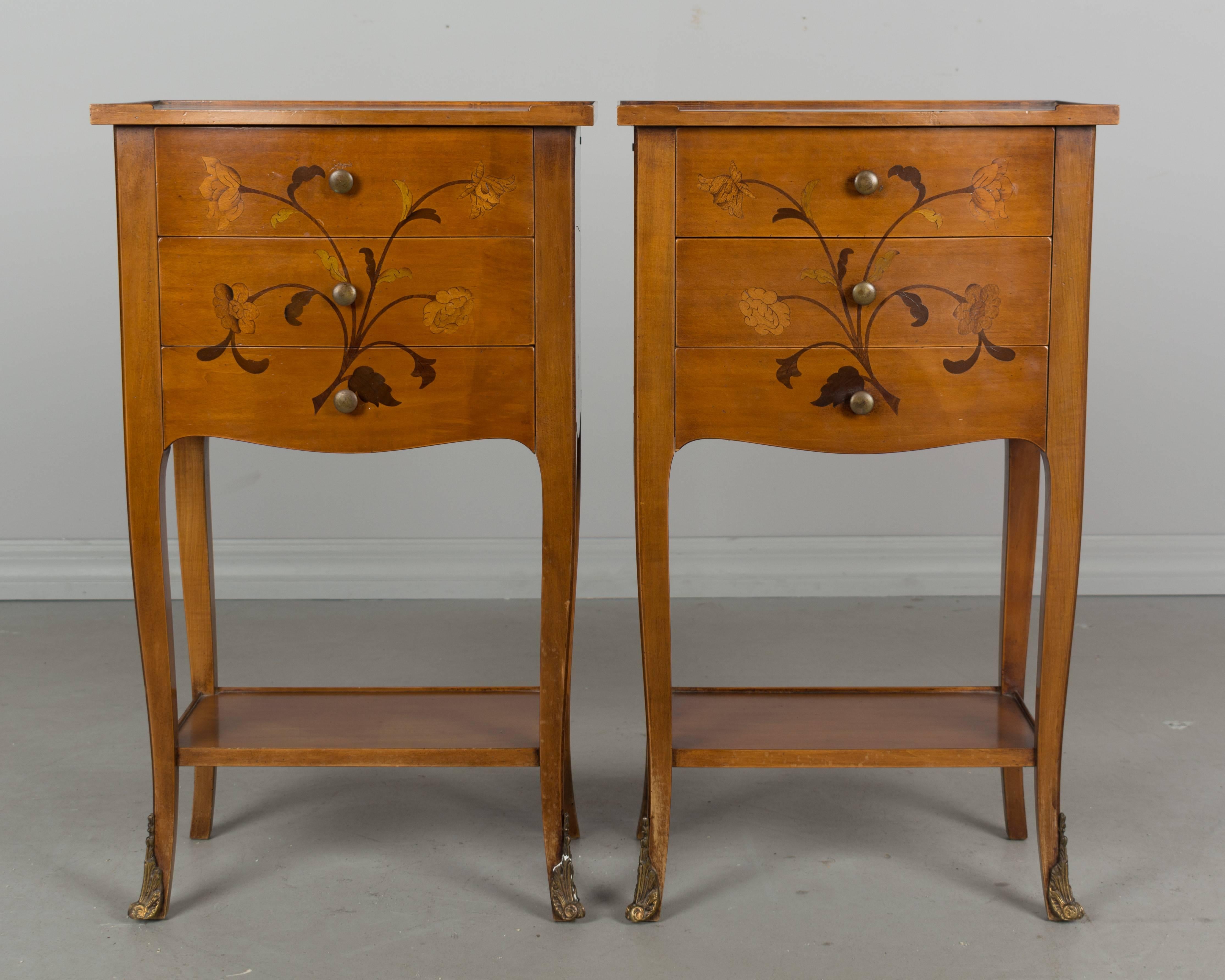 Louis XV Pair of French Marquetry Side Tables or Nightstands