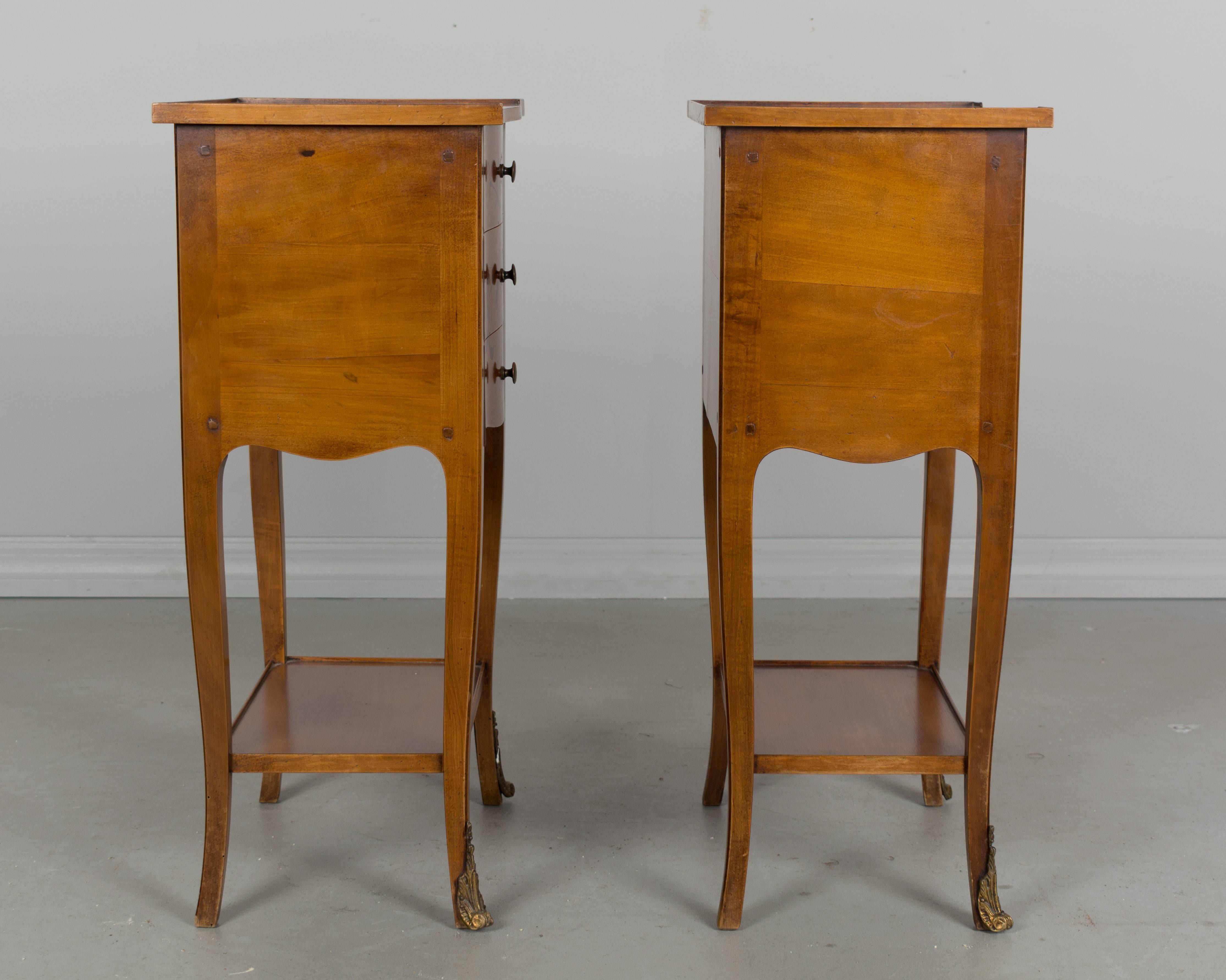 20th Century Pair of French Marquetry Side Tables or Nightstands