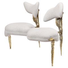 Fabrice Loveseat con struttura in ottone dorato e tessuto bianco morbido
