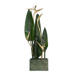 Stella IV Forest Green Marble Vase with Brass Floral Sculptures