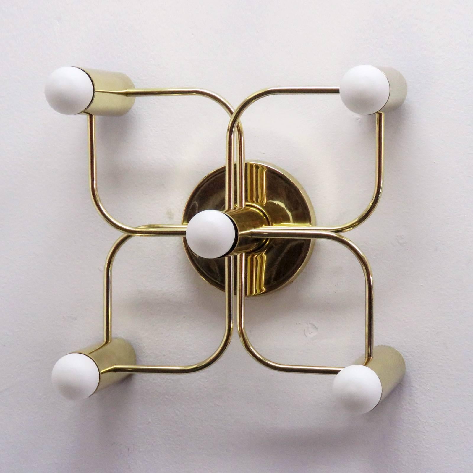 Mid-Century Modern Brass Five-Light Wall Lamps by Leola