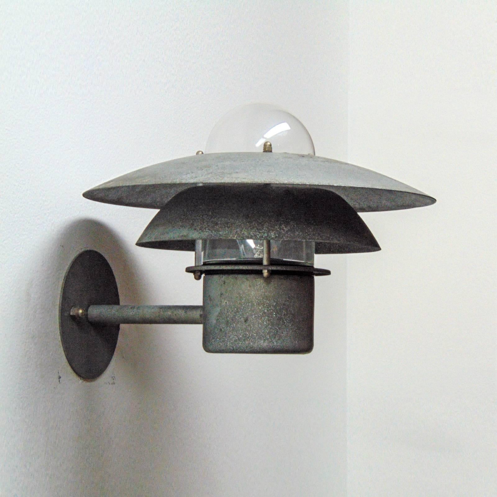 Danish Galvanized Steel Outdoor Wall Light In Excellent Condition In Los Angeles, CA