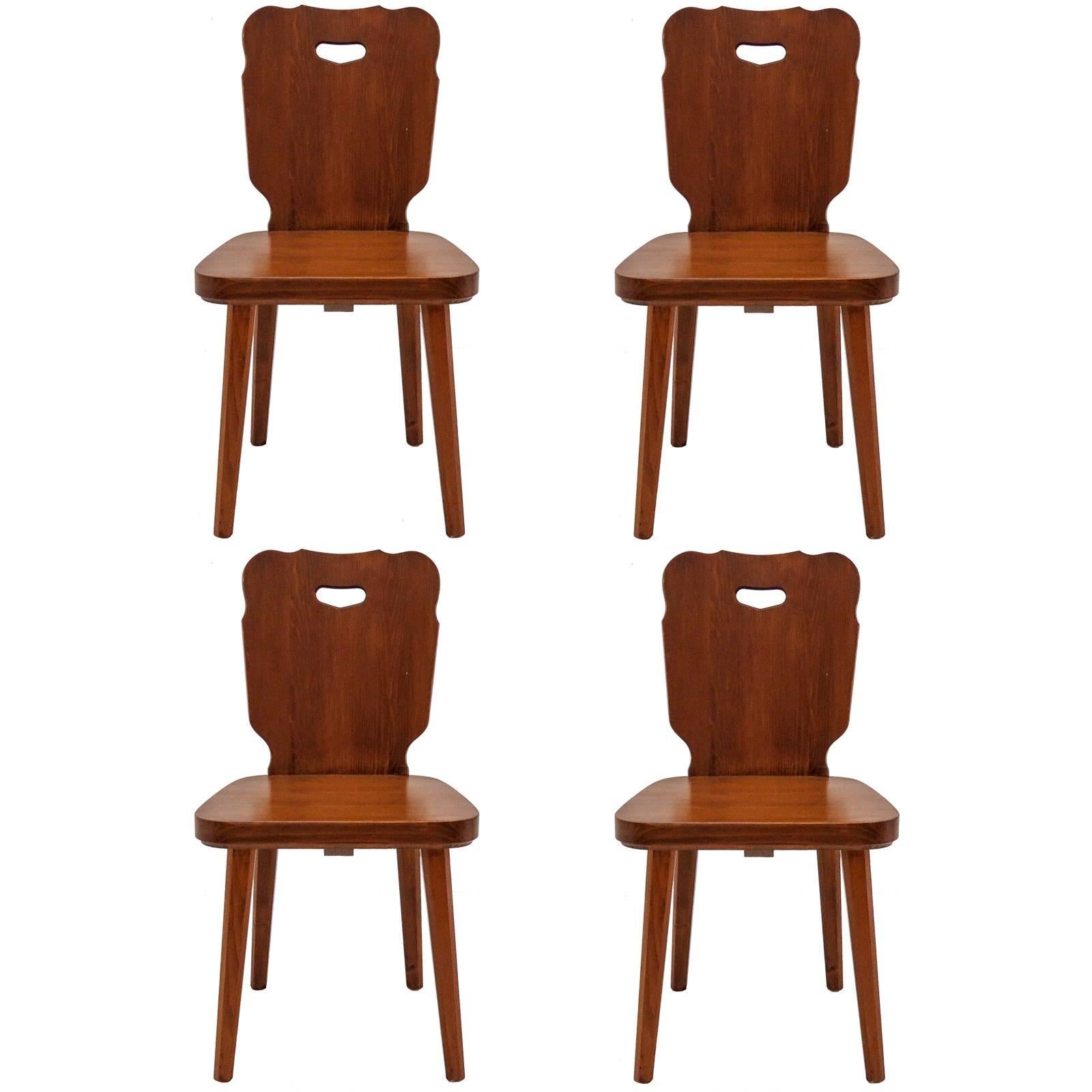 Set of Four Rustic Wooden Chairs