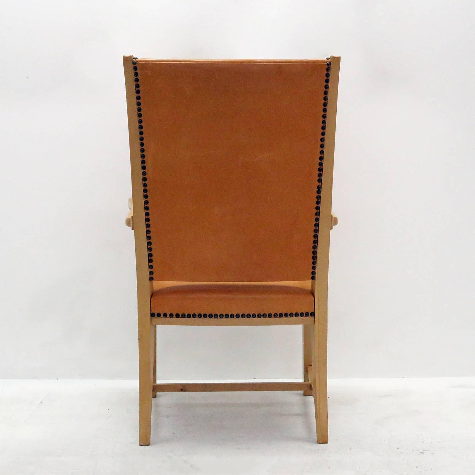Brass Swedish Highback Leather Chair