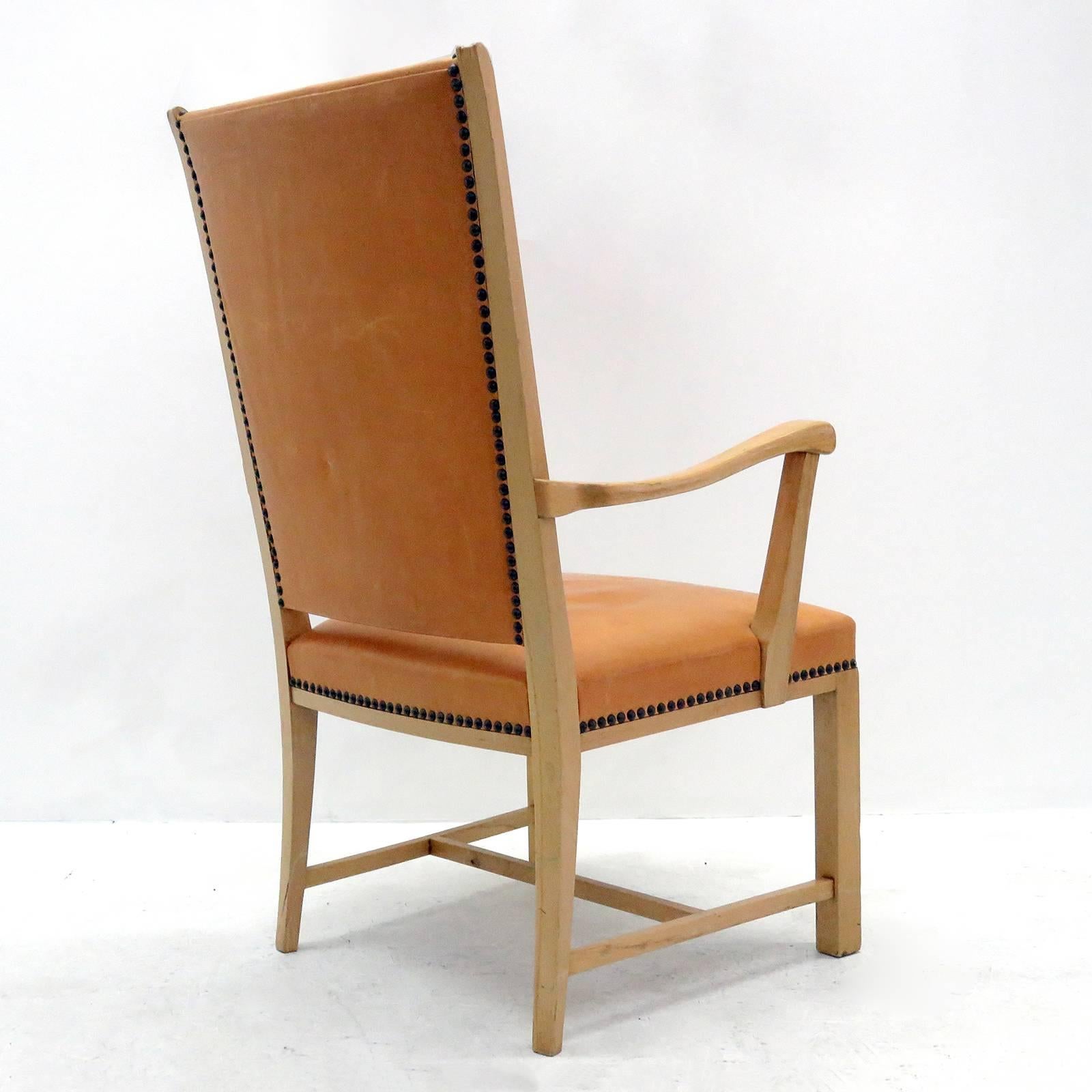 Mid-20th Century Swedish Highback Leather Chair