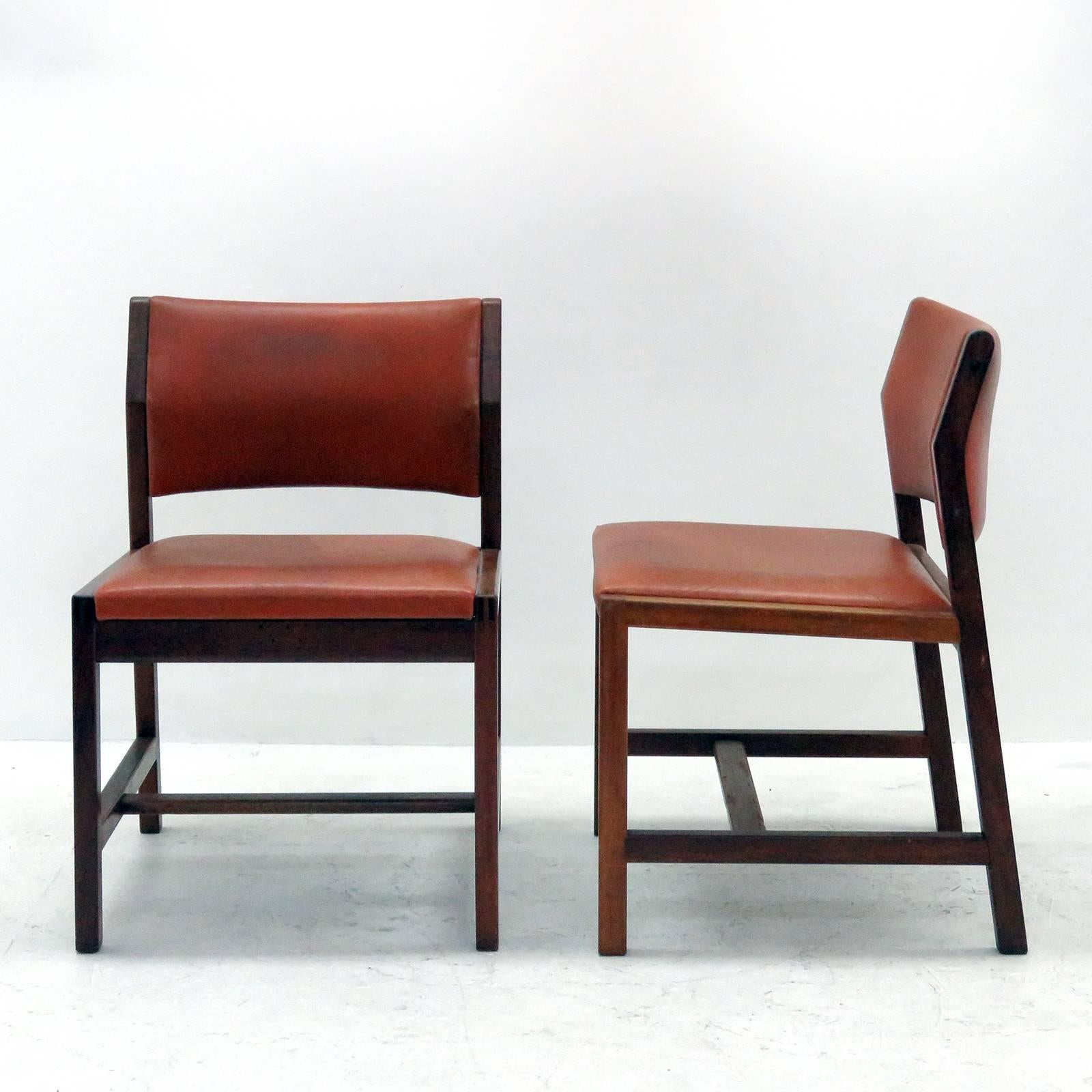 Wonderful Børge Mogensen 'BM72' Library chairs for Frederica A/S, Denmark, in red ocher leather on a mahogany frame. Priced individually.