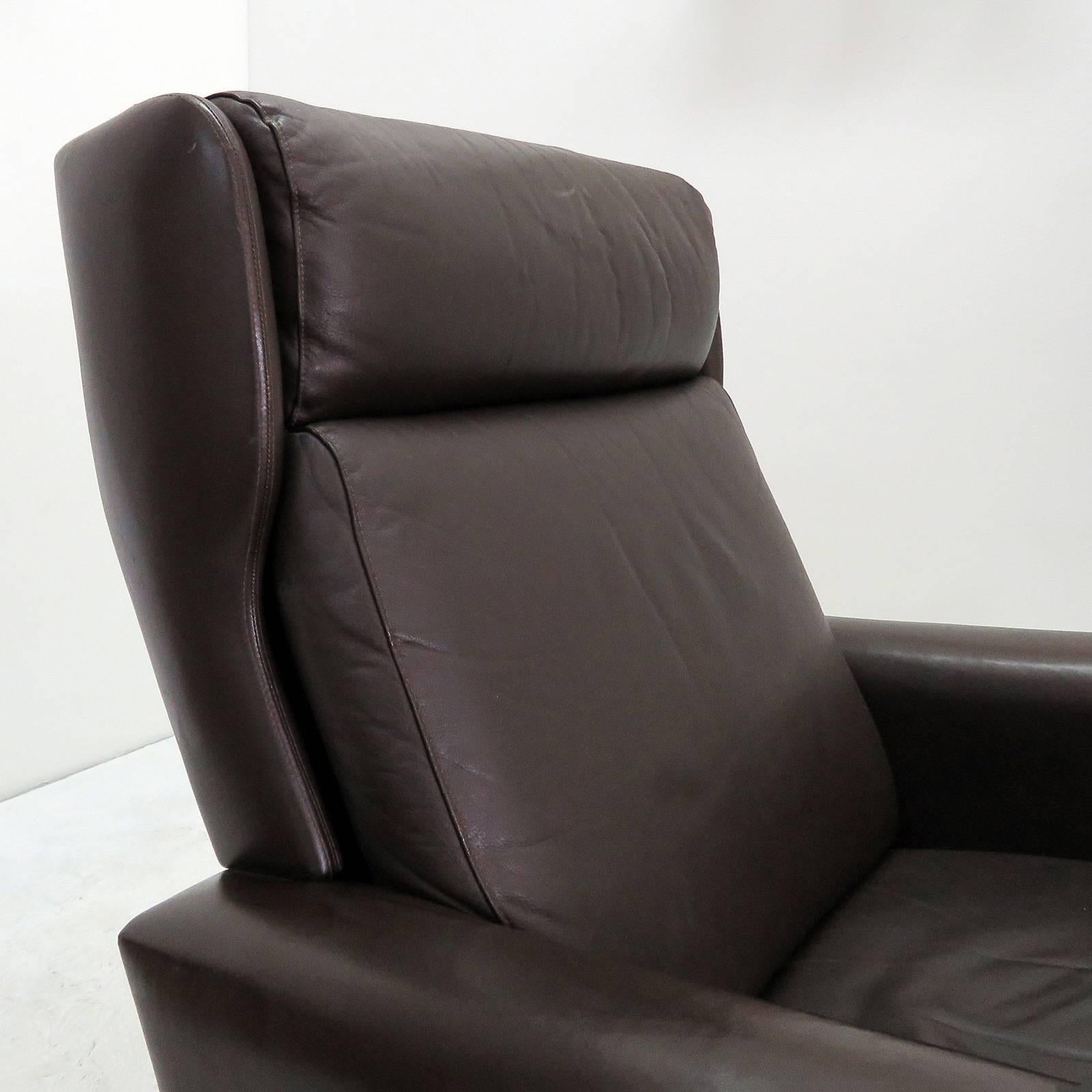 Mid-20th Century Danish Leather Lounge Chair with Ottoman