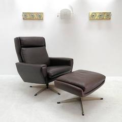 Dänischer Leder-Loungesessel mit Ottomane