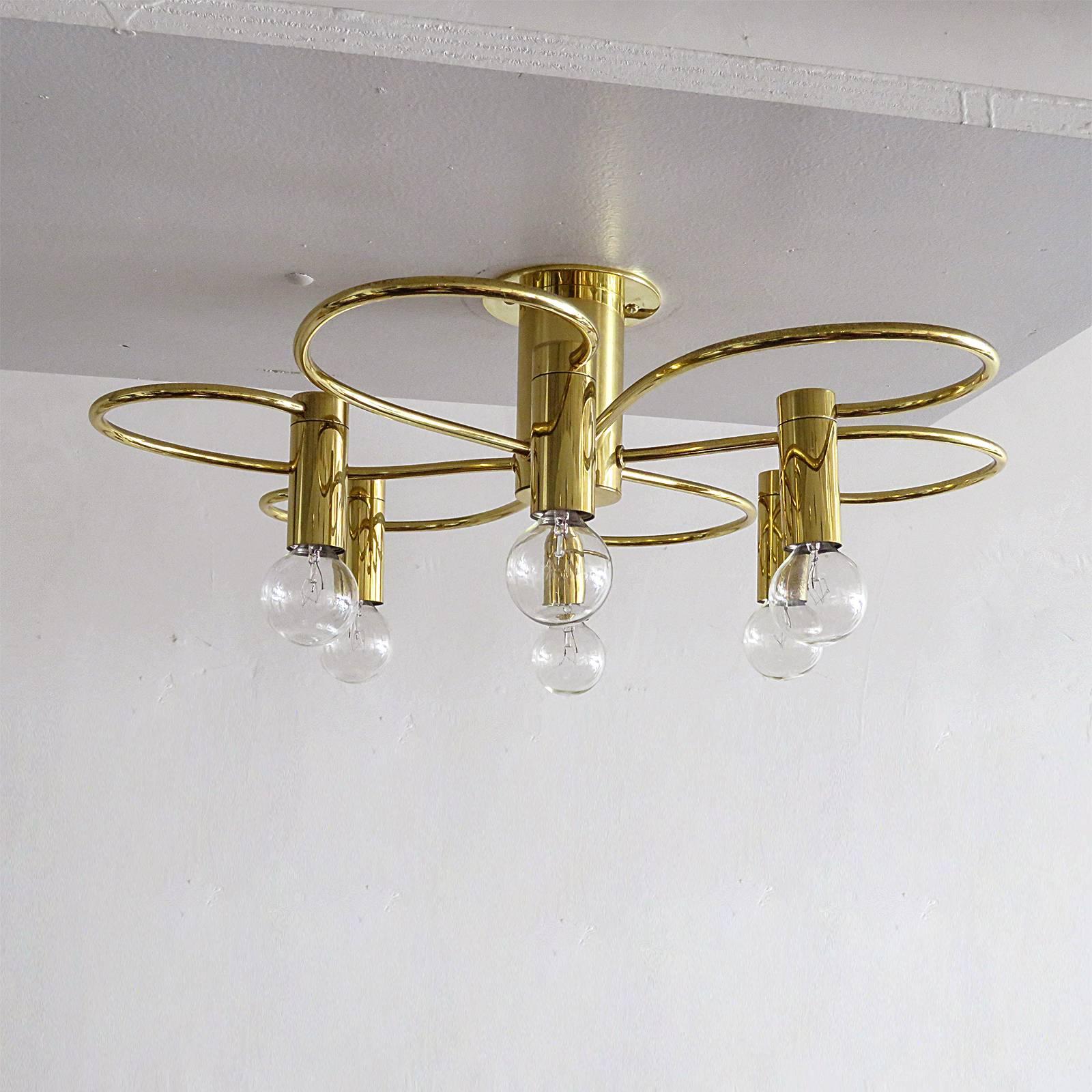 German Six-Arm Flush Mount Chandelier In Excellent Condition In Los Angeles, CA
