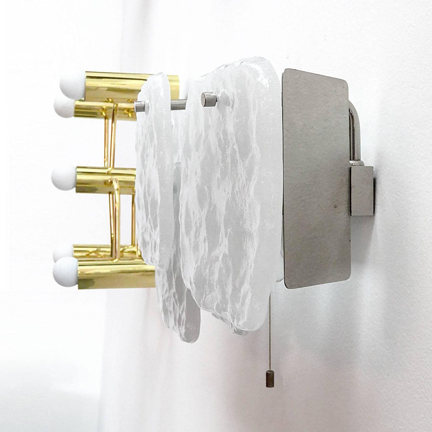 Kalmar Ice Glass Panel Wall Light, 1960s For Sale at 1stdibs