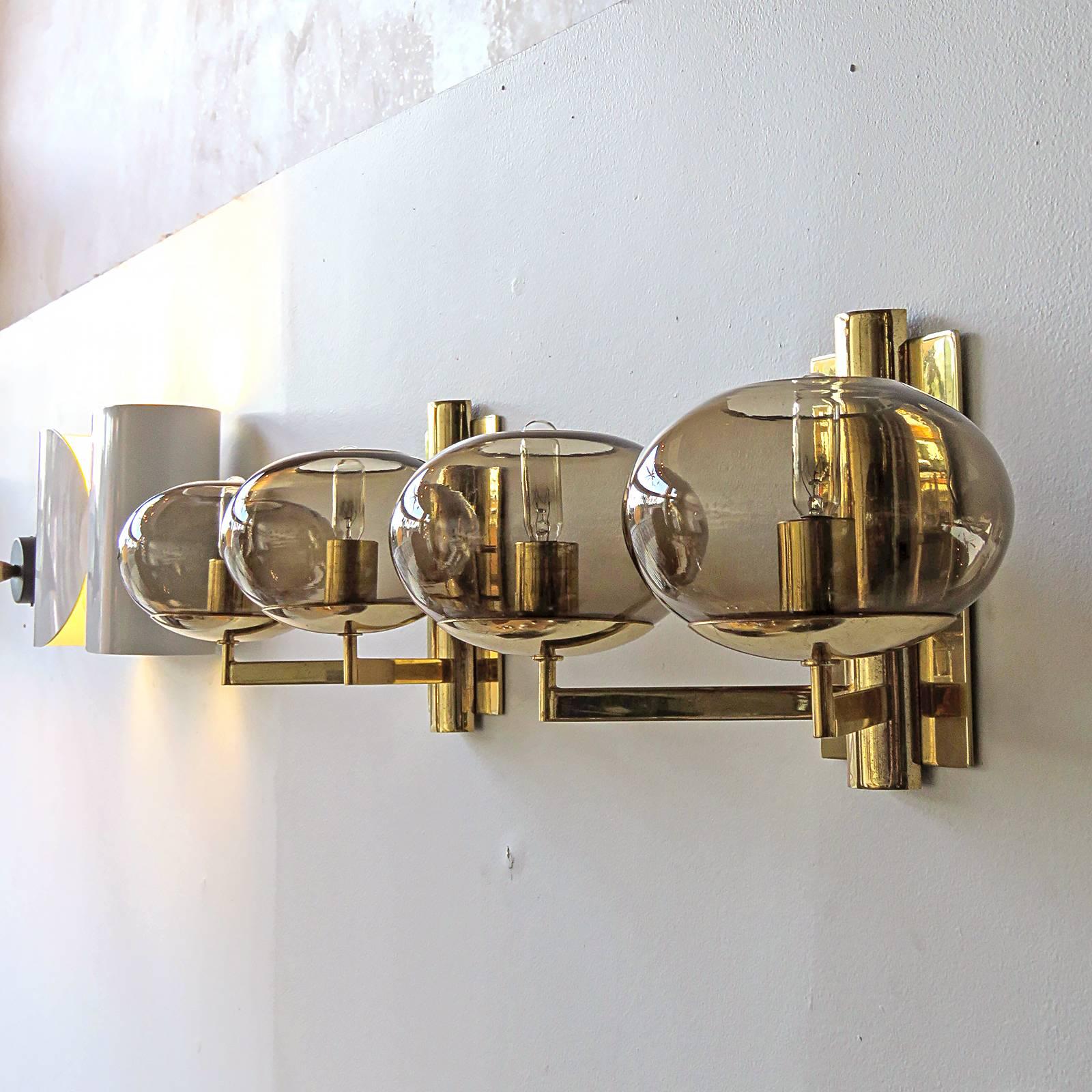 Brass Pair of Double Arm Wall Lights by Gaetano Sciolari