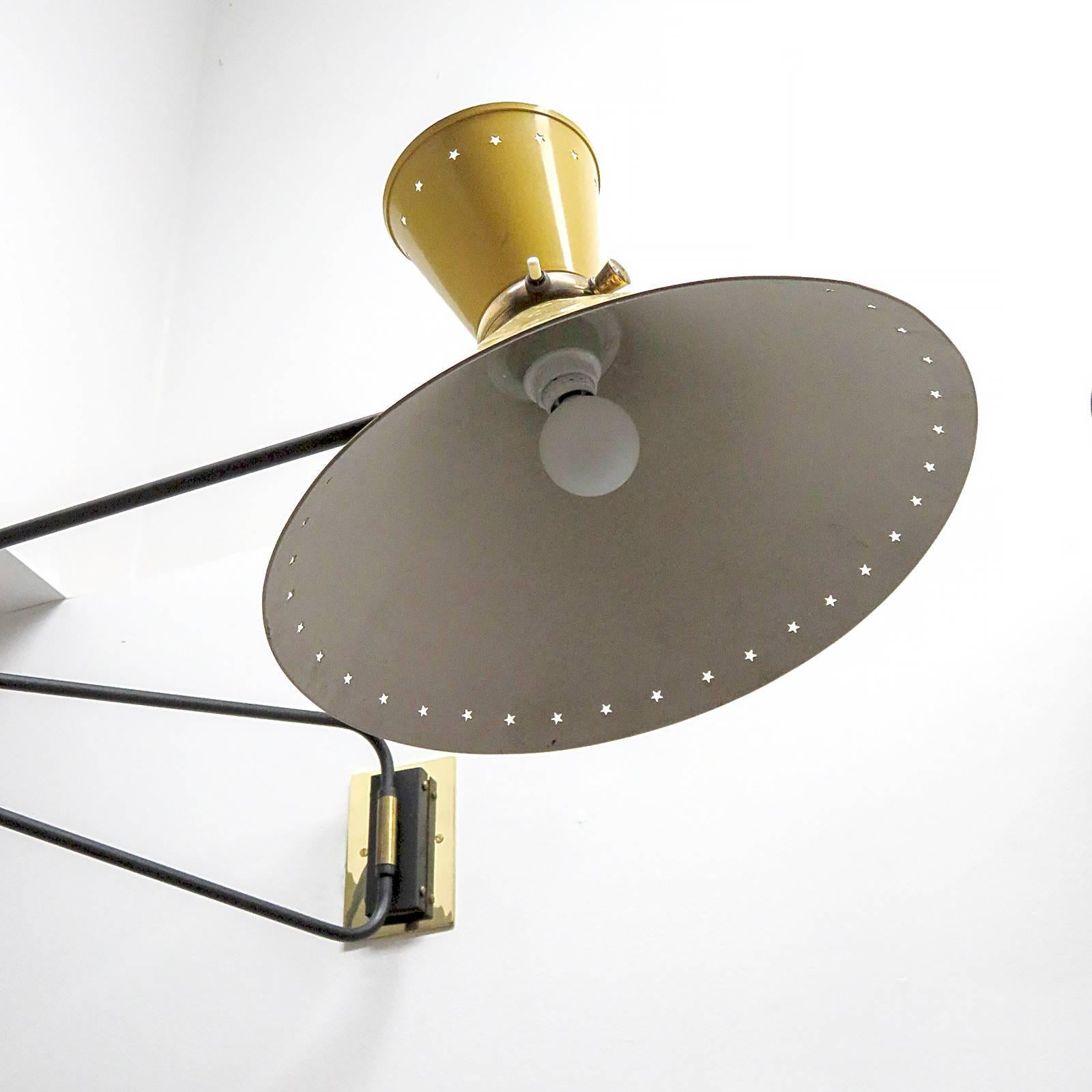 Enameled French Swing Arm Wall Light by Rene Mathieu for Lunel, 1950s