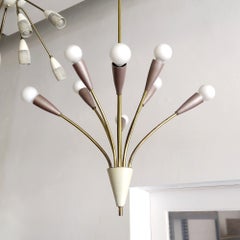 German Multi Arm Chandelier in Brass & Enameled Metal, 1950s