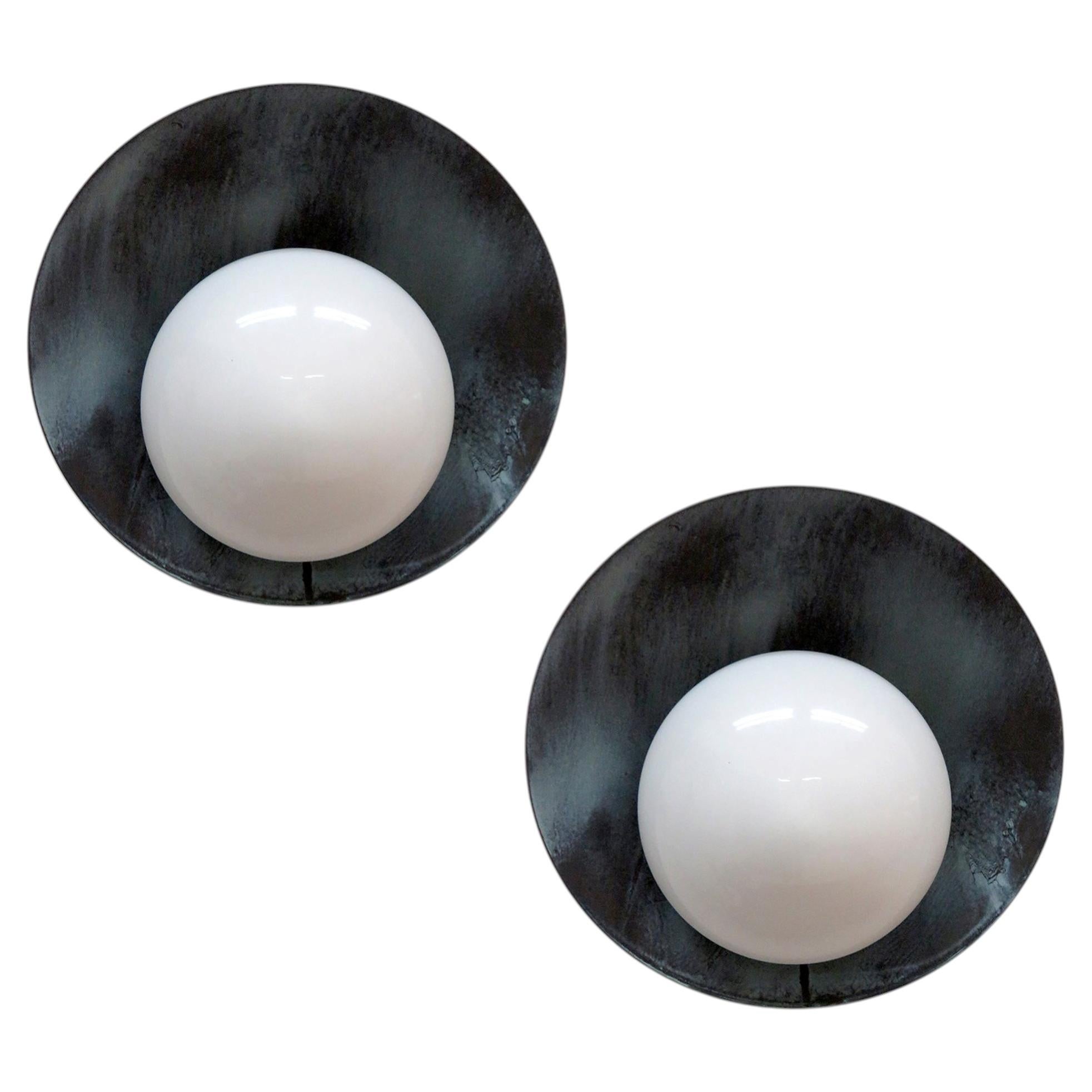 Pre-owned Gallery L7 Outdoor Concha Wall Lights In Verde Gris Patinaed Brass By  In Black