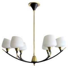 French Midcentury Modern Six-Arm Chandelier by Arlus, 1950