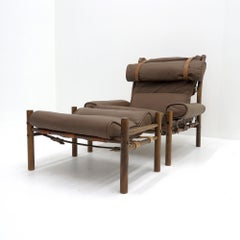 Scandinavian Modern Arne Norell 'Inca' Leather Chair & Footstool, 1970