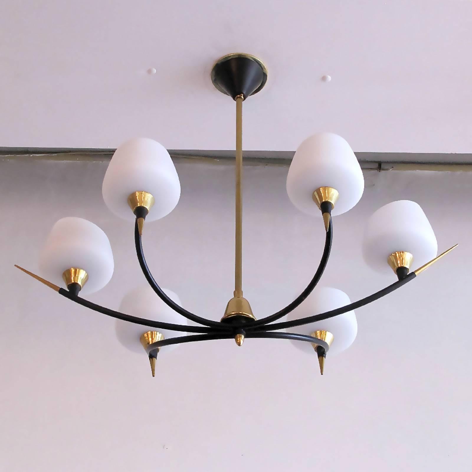 French Six-Arm Chandelier by Arlus
