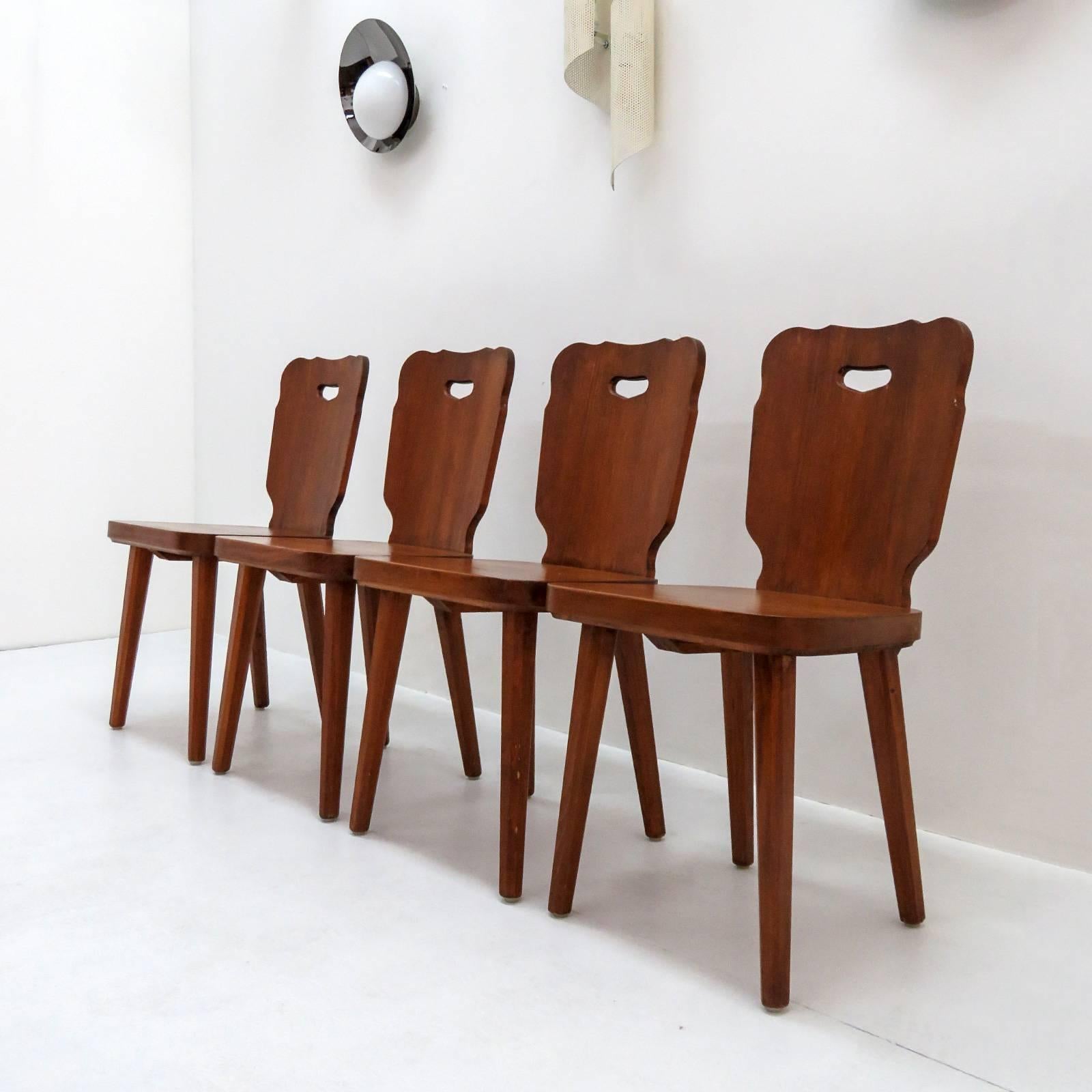 Set of Four Rustic Wooden Chairs 3