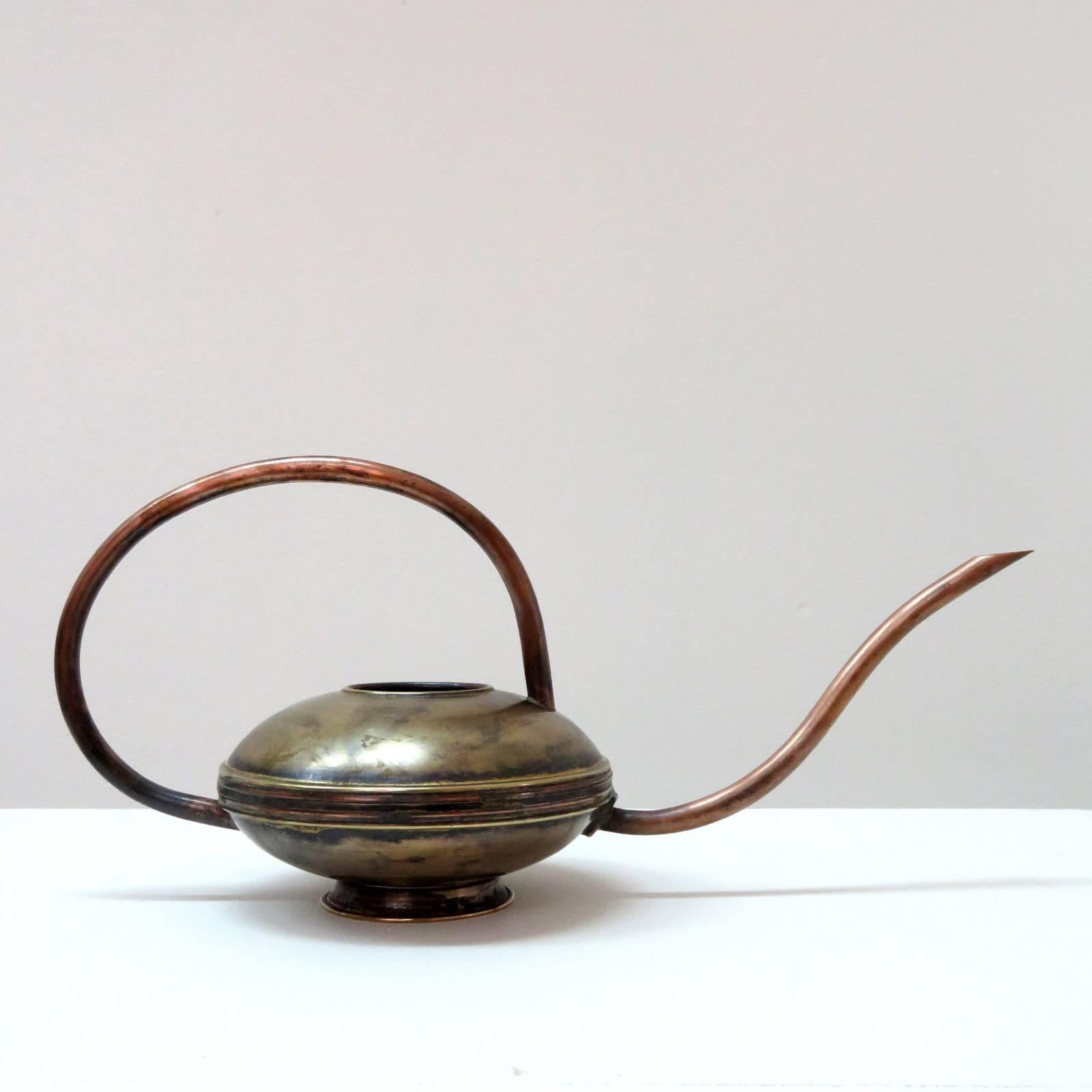 Sculptural 1950s German brass and copper succulent watering can, great lines, great original condition with wonderful patina.