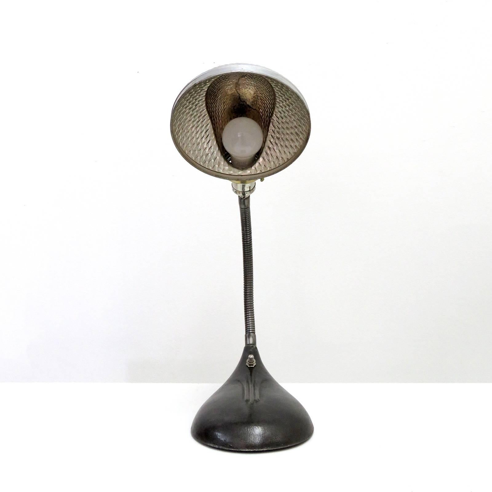 Steel Industrial Table Lamp with Mercury Glass Shade