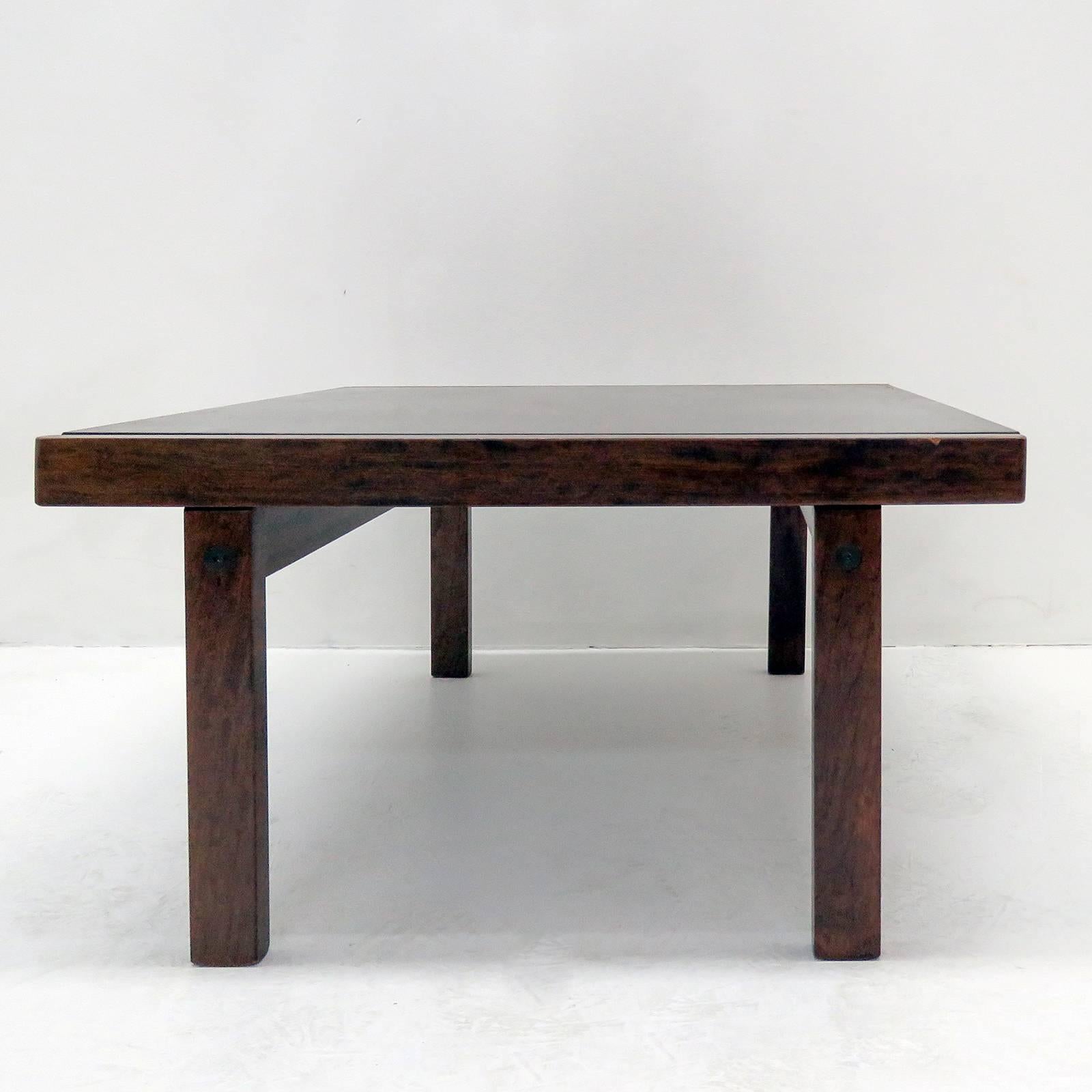 Wonderful, dark stained oak coffee table or side table by Torbjørn Afdal for Bruksbo, Norway, 1960.