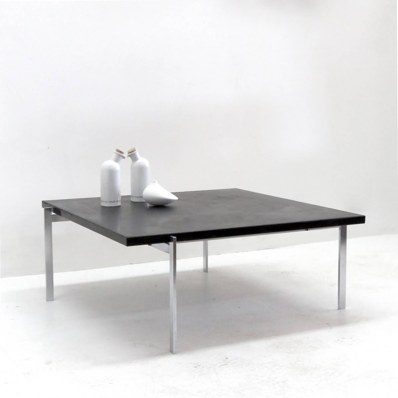 Iconic early version PK-61 coffee table, designed by Poul Kjærholm, 1969 for E. Kold Christensen, Denmark, 1956-1981 in brushed, chromium-plated steel with a slate top, marked with EKC logo.