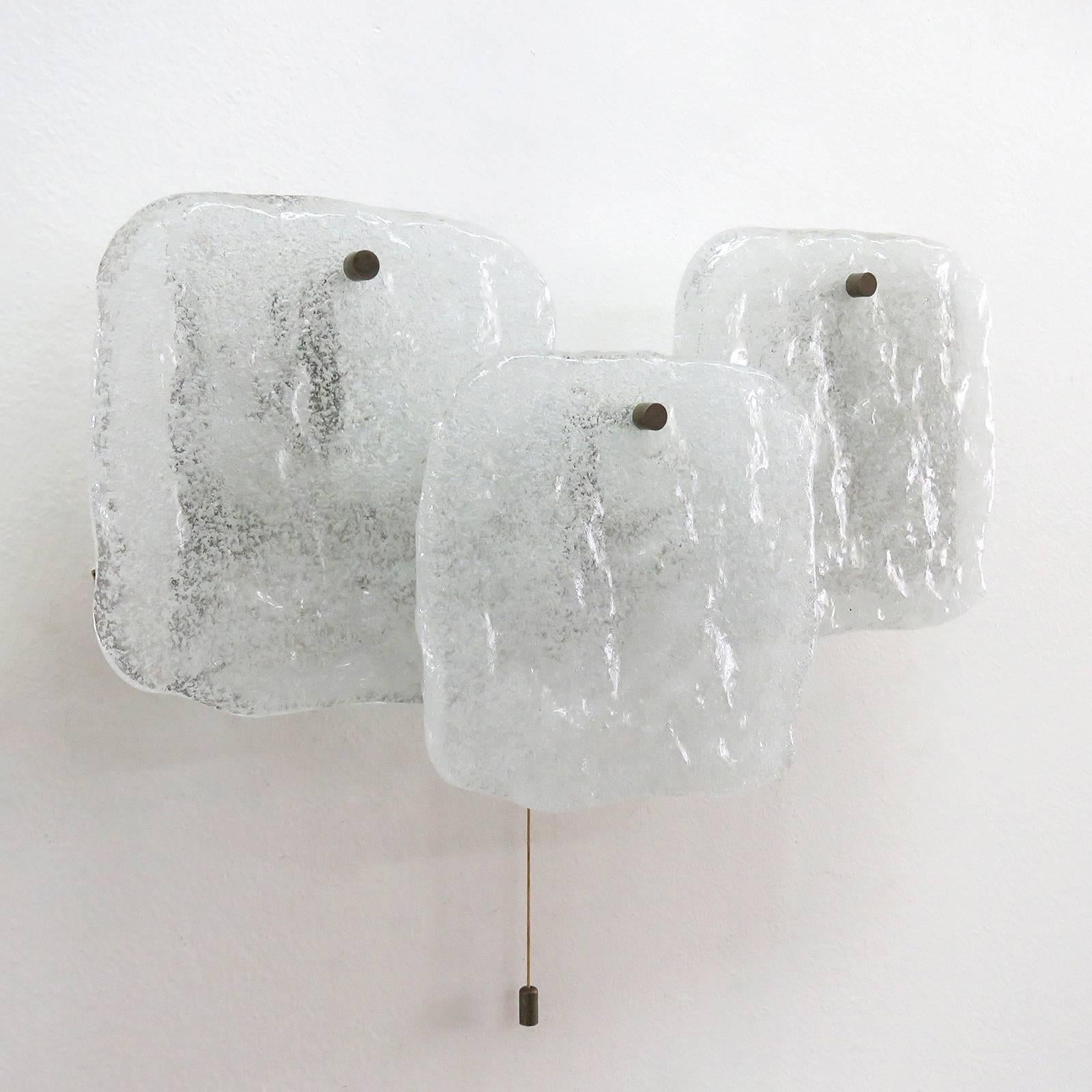 Austrian Kalmar Ice Glass Panel Wall Light, 1960s