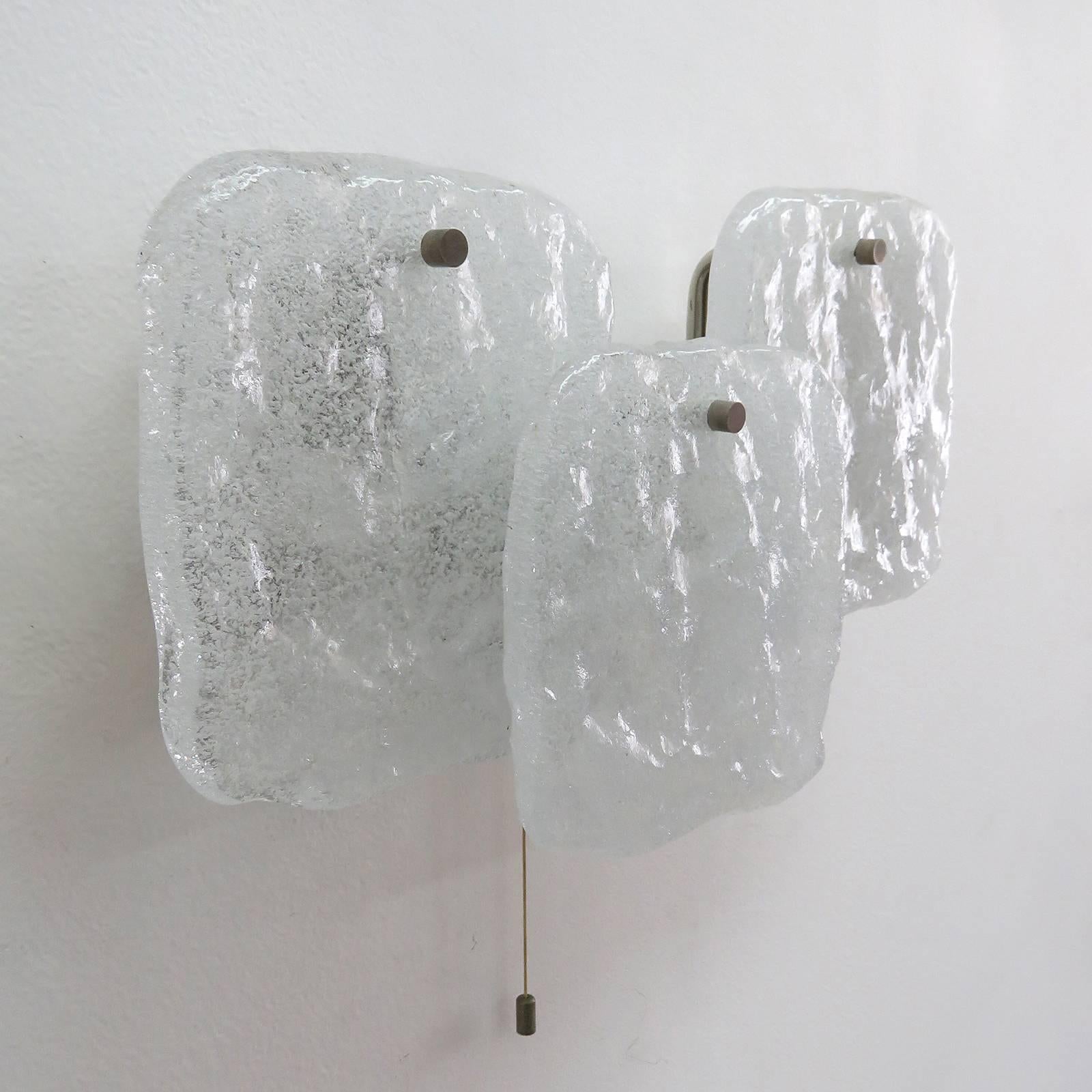 Frosted Kalmar Ice Glass Panel Wall Light, 1960s