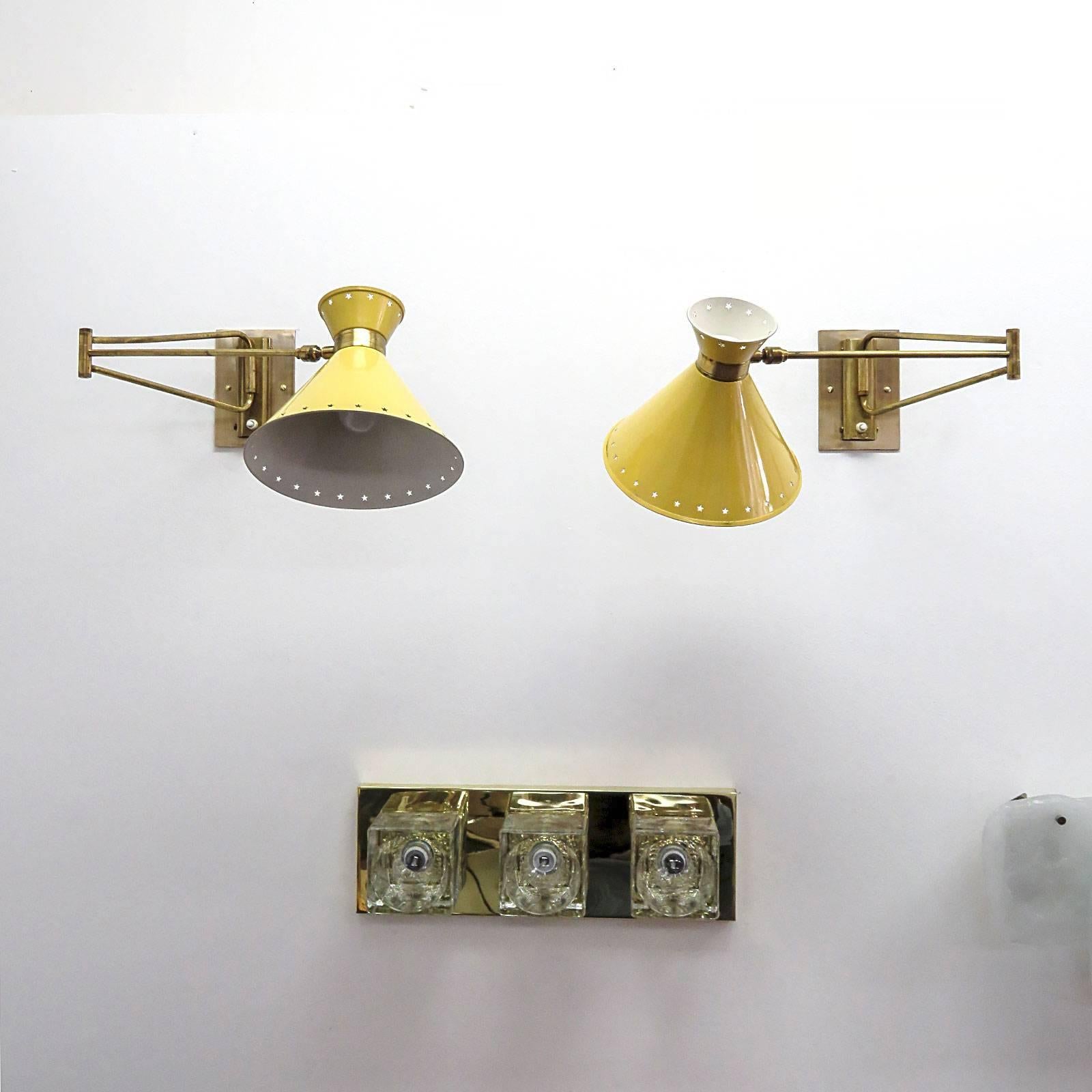Mid-Century Modern Pair of Swing Arm Sconces by Rene Mathieu for Lunel