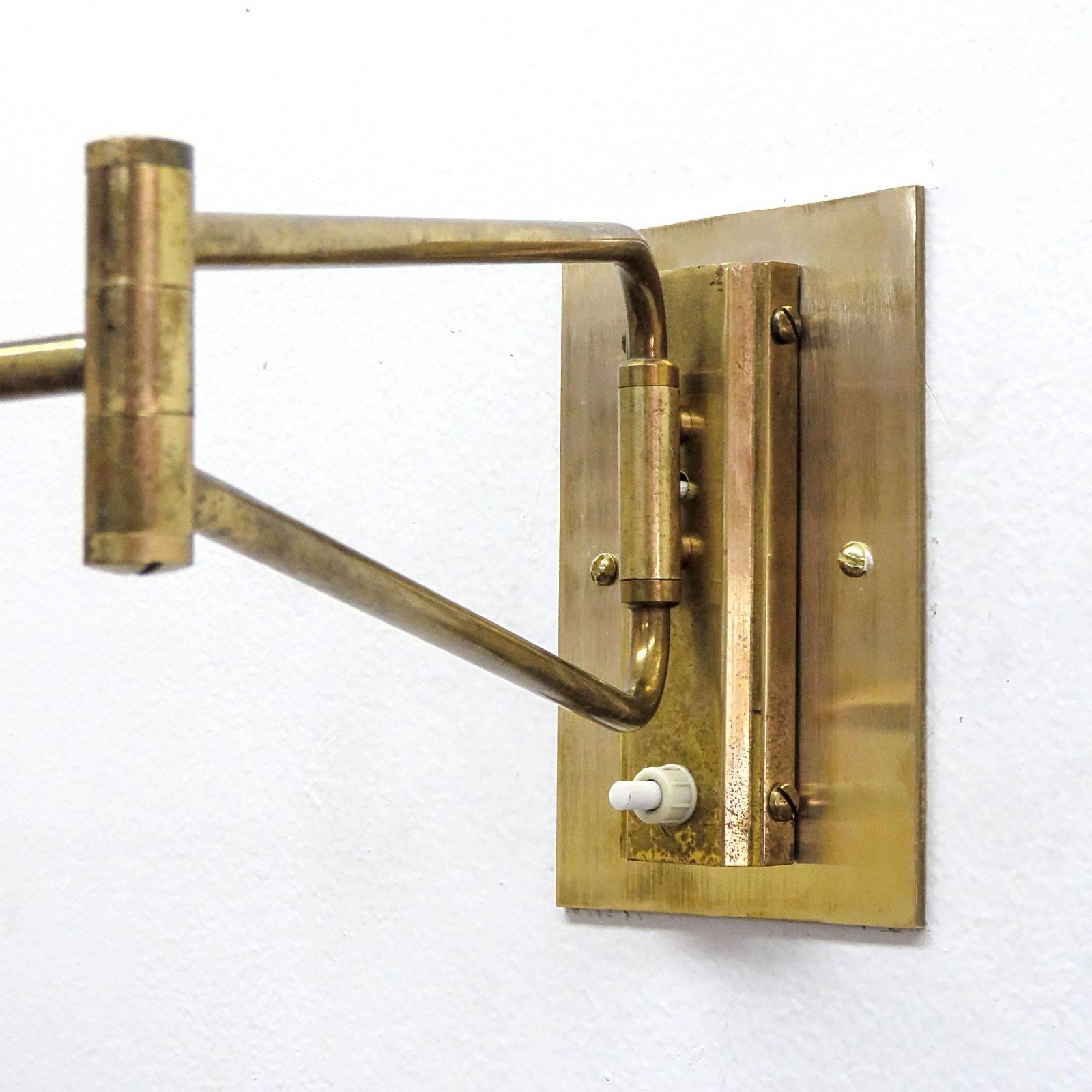Brass Pair of Swing Arm Sconces by Rene Mathieu for Lunel