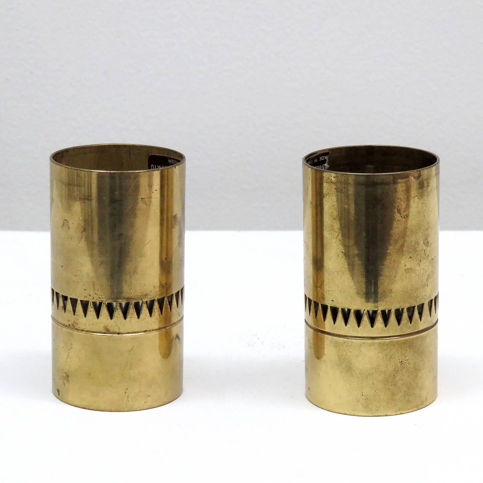Rare Hans-Agne Jacobson candle shades for A/B Markaryd, with small triangular perforations, signed.