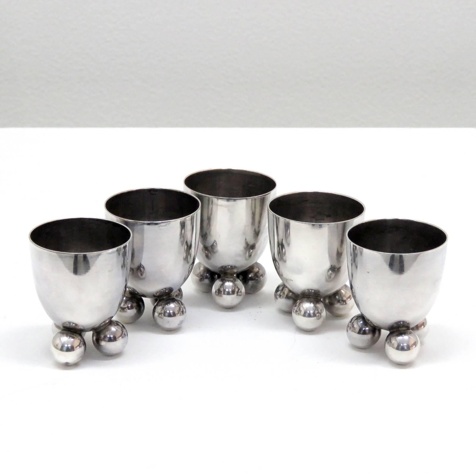 German Set of Five WMF Silver Egg Cups