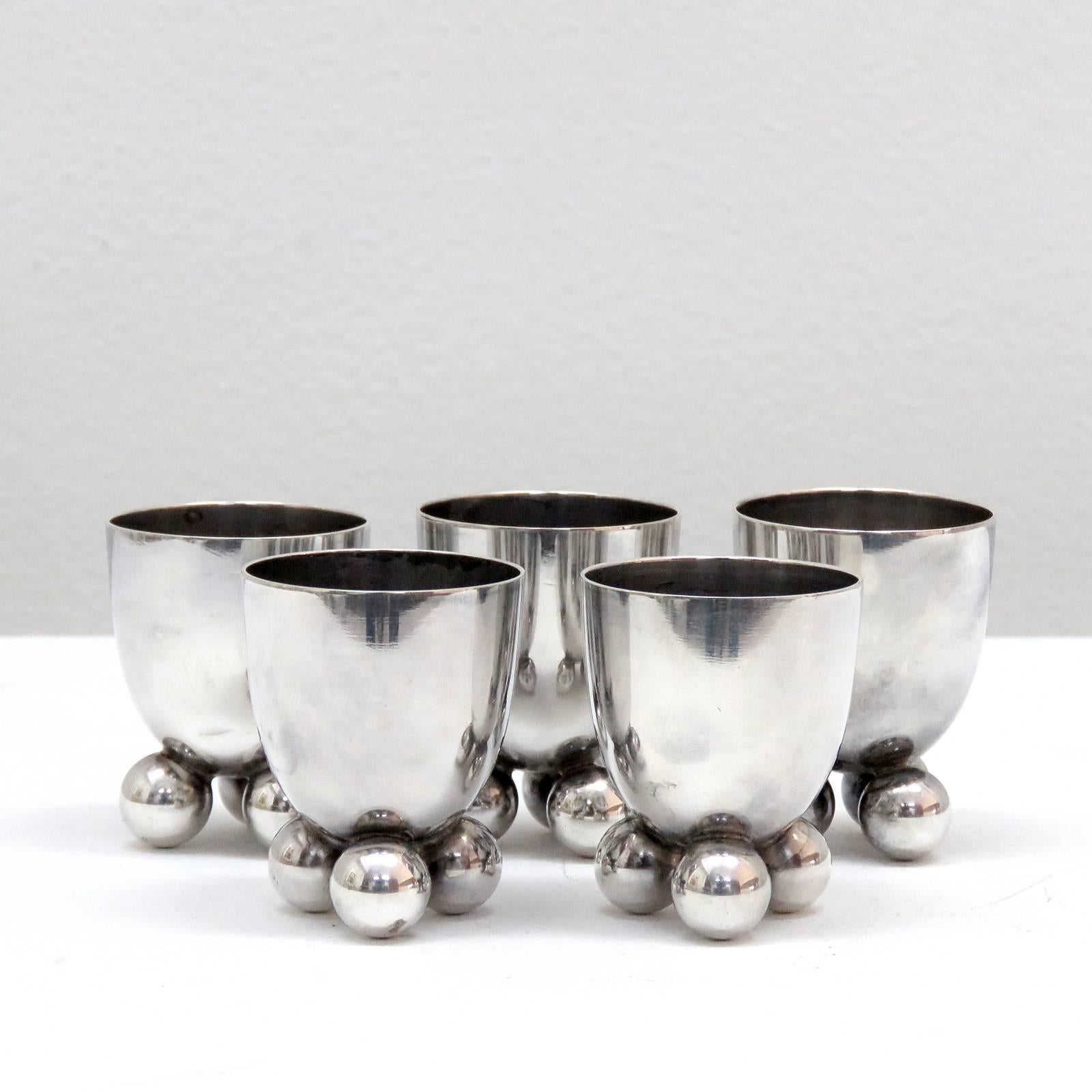 Bauhaus Set of Five WMF Silver Egg Cups
