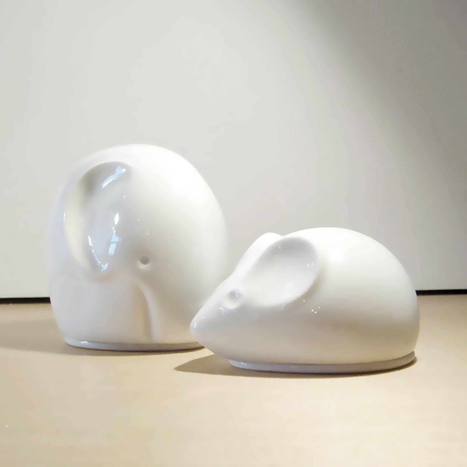 Precious white porcelain elephant and mouse 'containers' by Arzberg, Germany, signed, elephant: 3.25 in H x 2.5 in W, mouse: 1.5 in H x 3.0 in W.