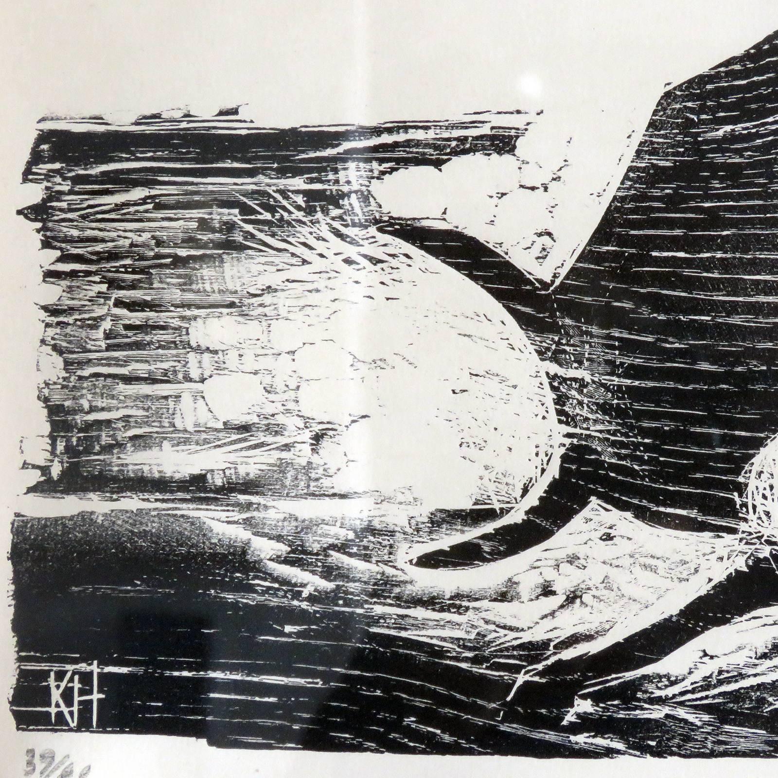 Mid-Century Modern Karl Heinz Hansen-Bahia 'Ox' Woodcut Print, 1959