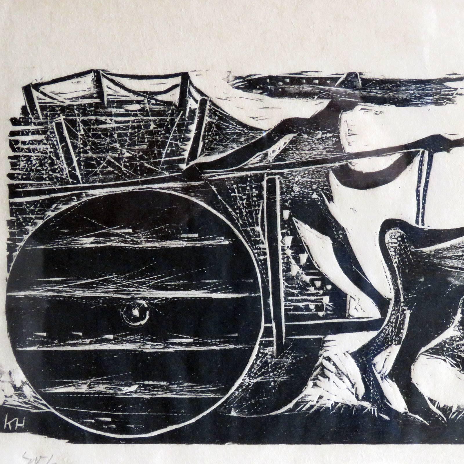Karl Heinz Hansen-Bahia 'Big Team of Oxen' Woodcut Print, 1959 In Good Condition In Los Angeles, CA
