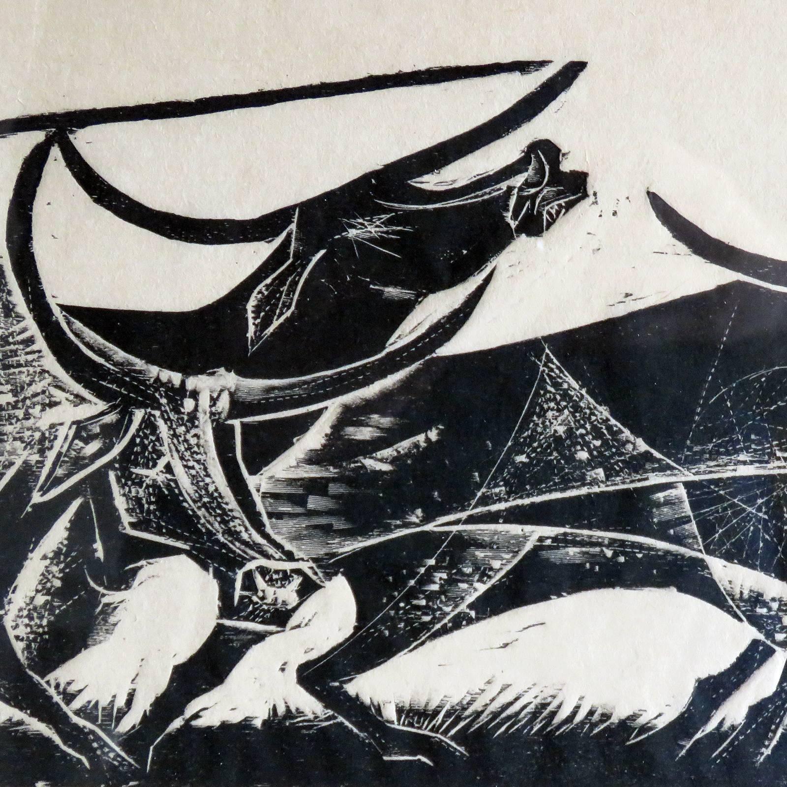 Mid-20th Century Karl Heinz Hansen-Bahia 'Big Team of Oxen' Woodcut Print, 1959