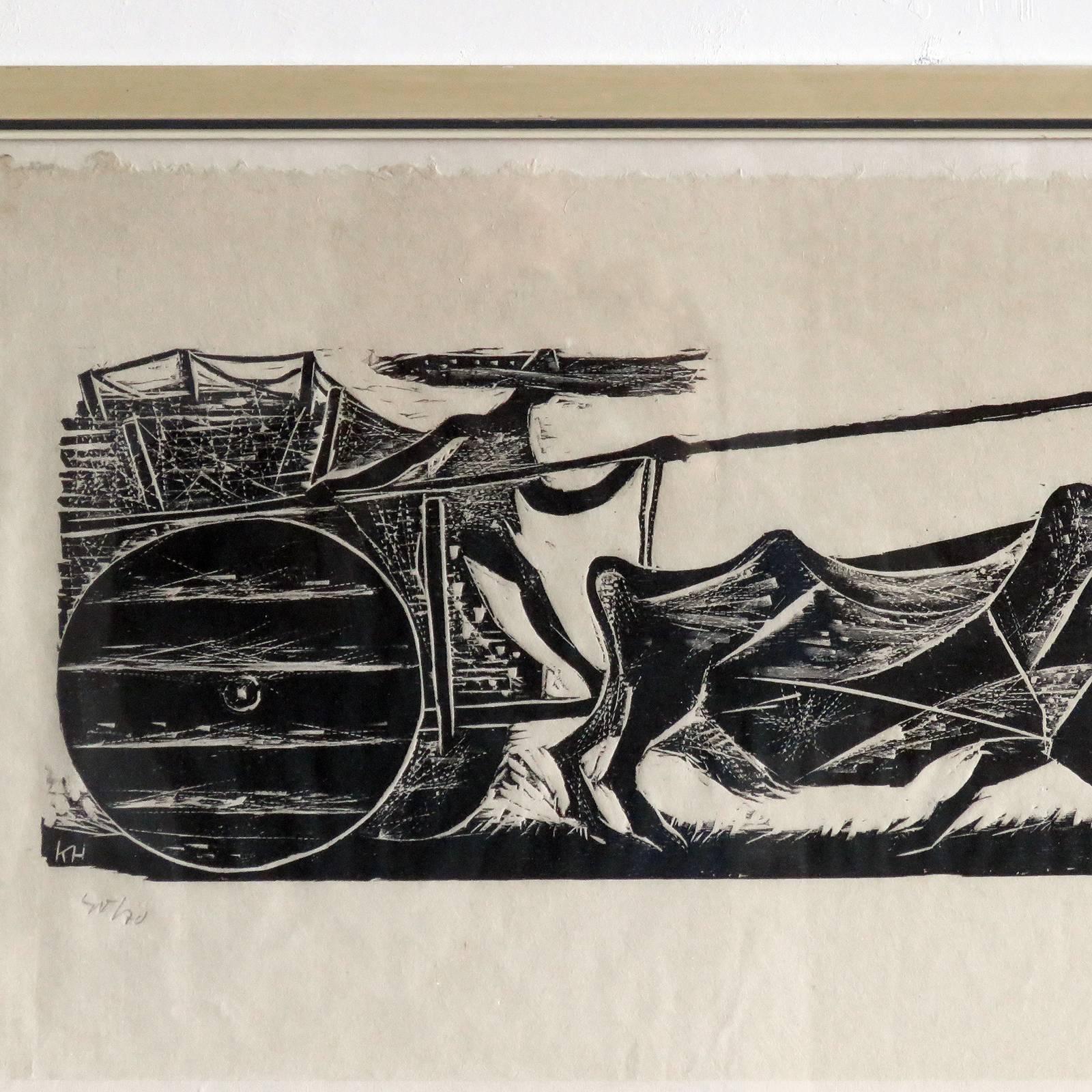 German Karl Heinz Hansen-Bahia 'Big Team of Oxen' Woodcut Print, 1959