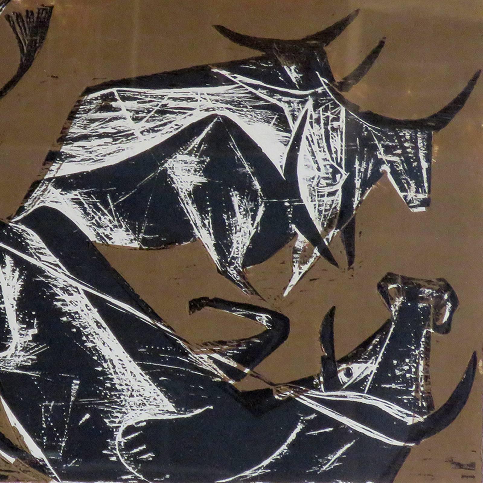 Mid-20th Century Karl Heinz Hansen-Bahia 'Cowboy' Woodcut Print, 1960