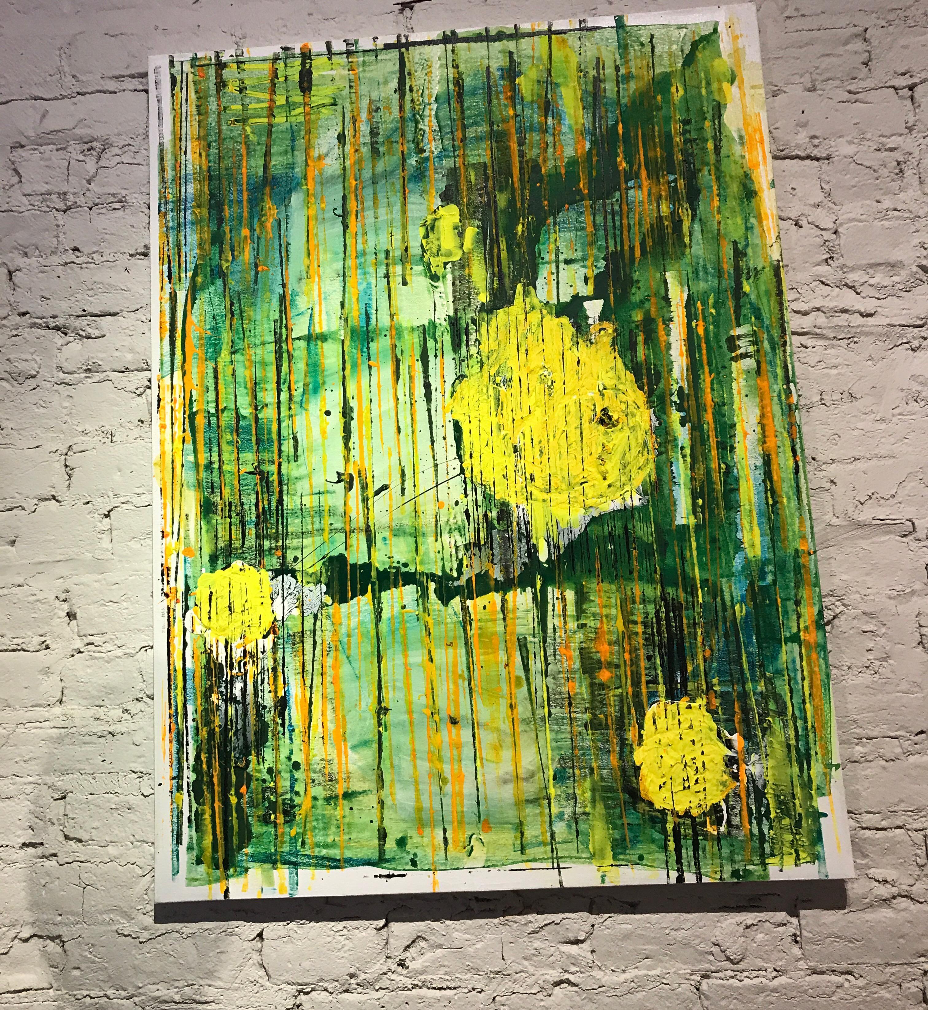 Contemporary Yellow Abstract Modern Painting For Sale