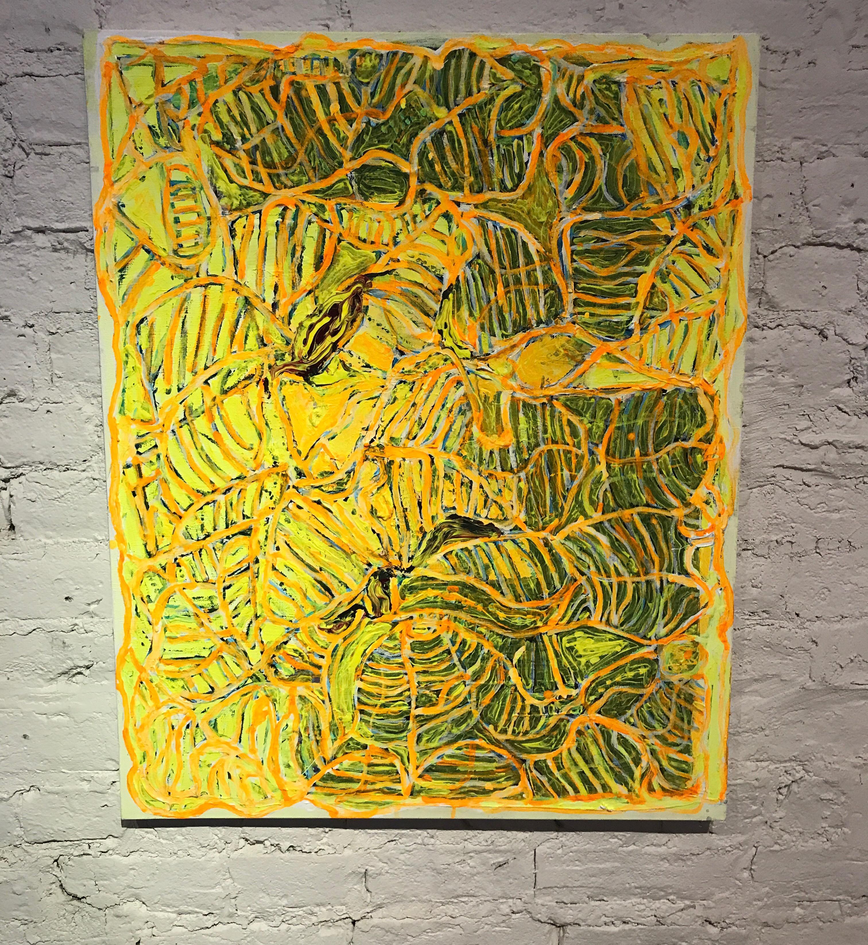 Painted Yellow Contemporary Abstract Painting For Sale