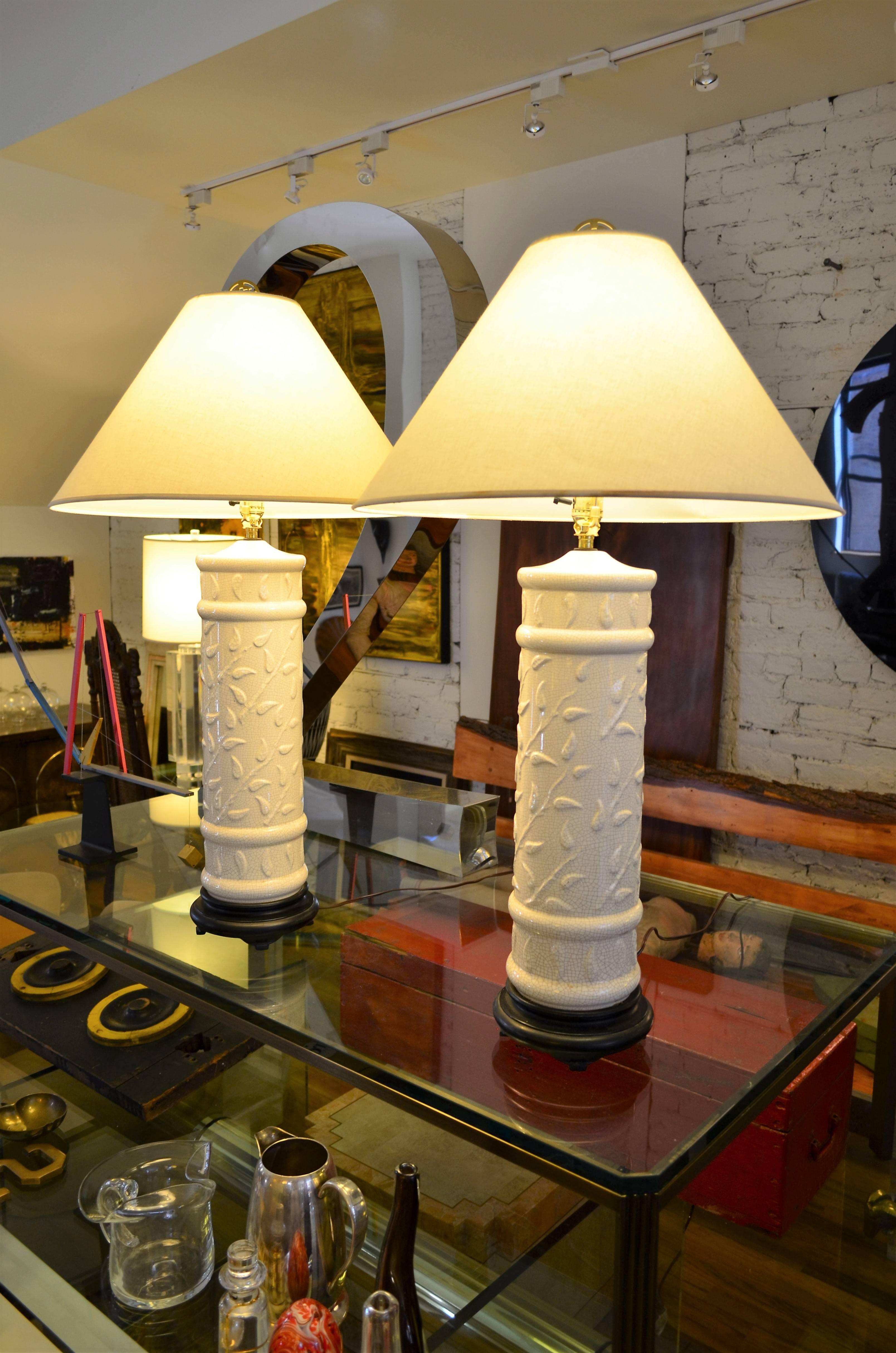 Pair of White Crackle Glaze Lamps 2