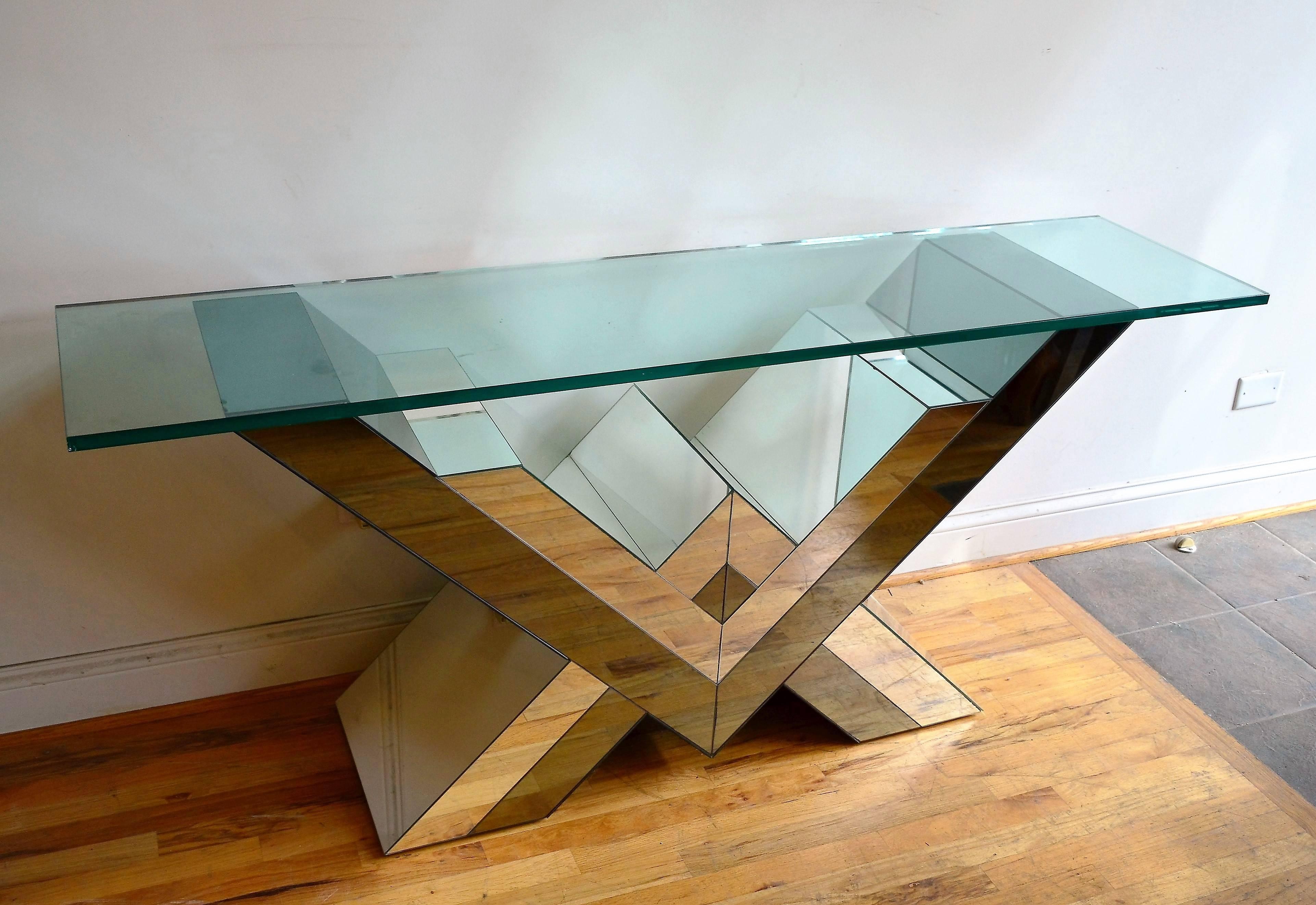 Mid-Century Modern Pierre Cardin Style Smoked and Clear Mirrored Console Table 