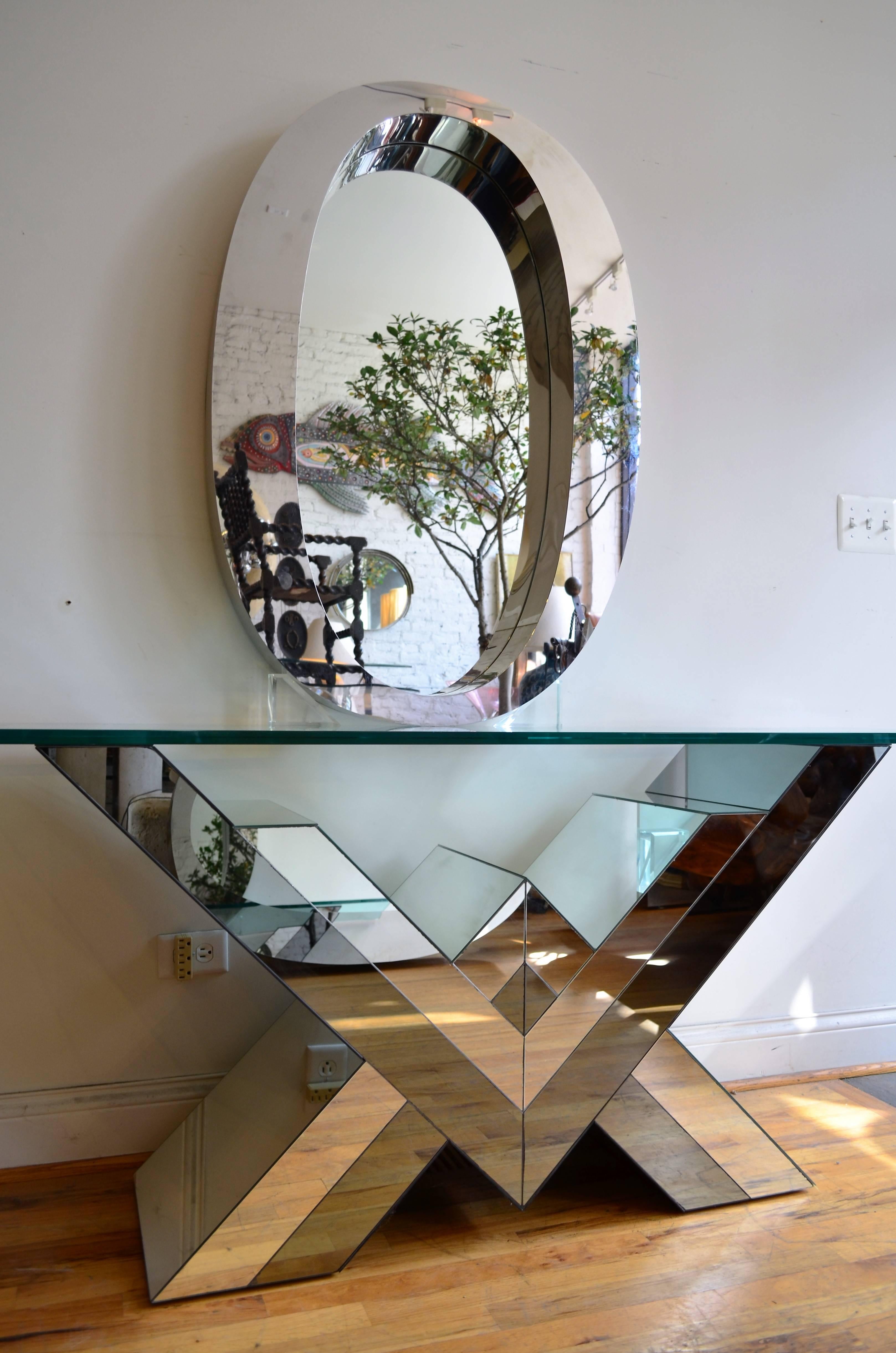 Pierre Cardin Style Smoked and Clear Mirrored Console Table  In Good Condition In Chicago, IL