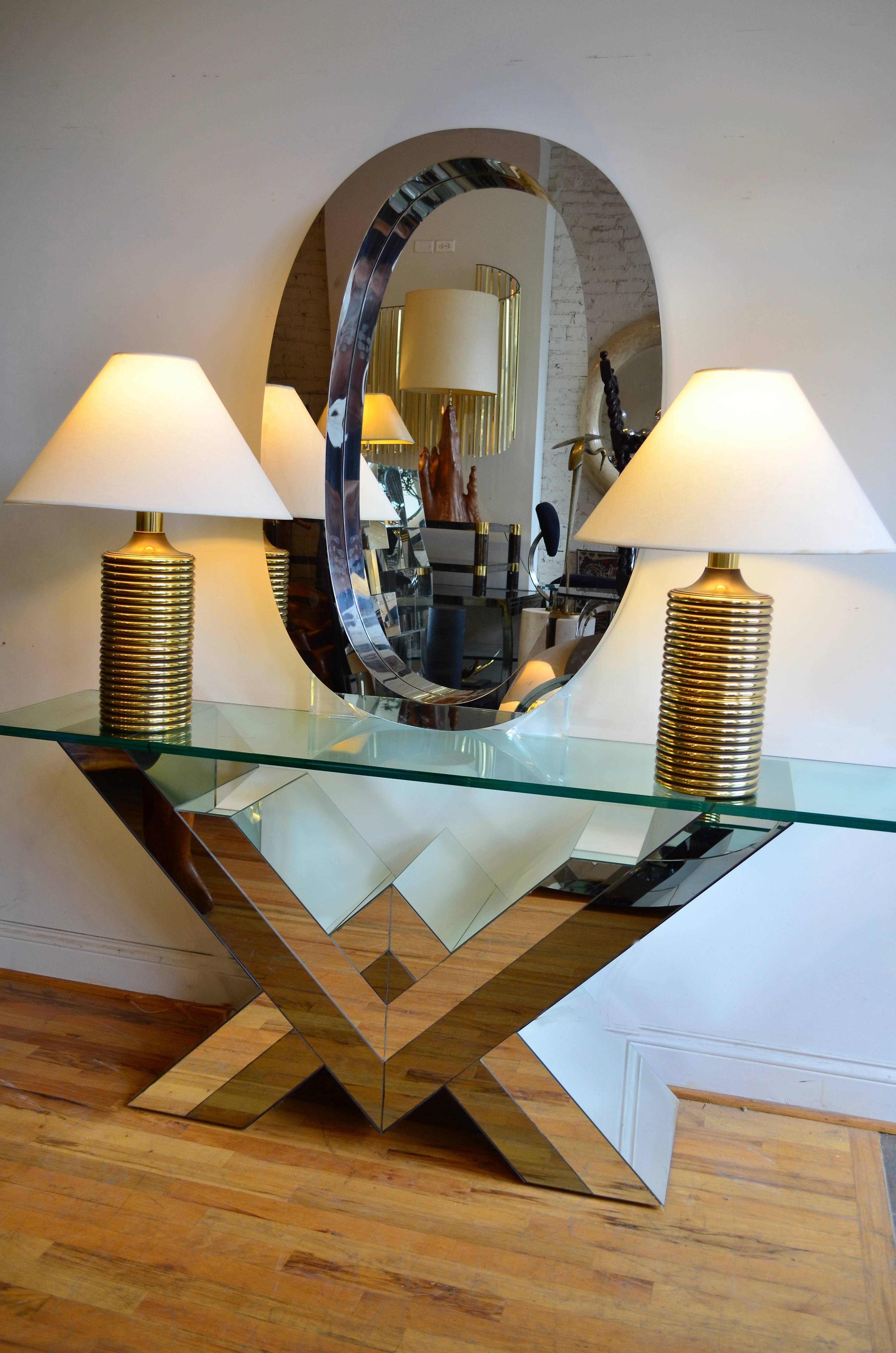 Late 20th Century Pierre Cardin Style Smoked and Clear Mirrored Console Table 