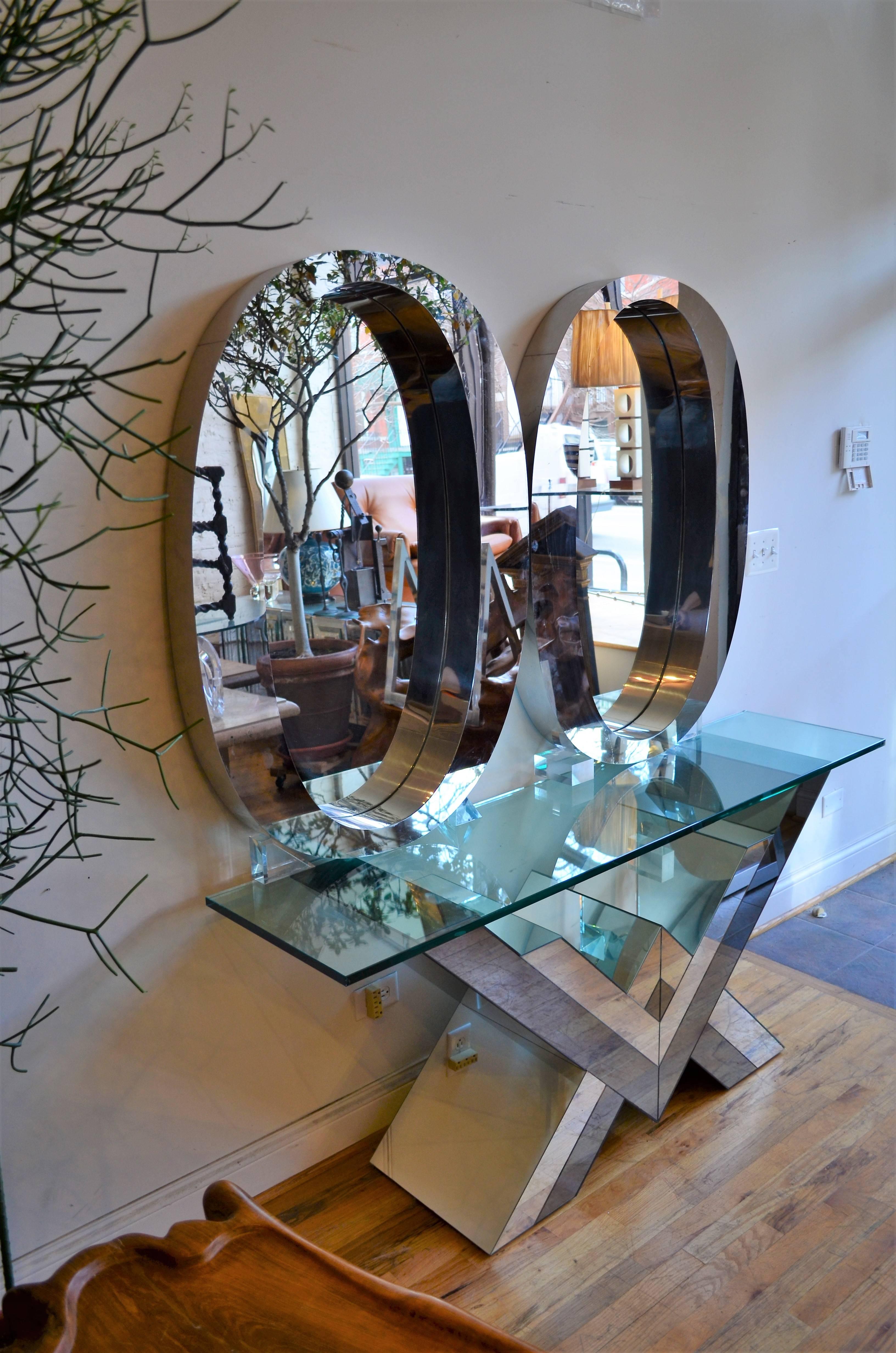 Pierre Cardin Style Smoked and Clear Mirrored Console Table  1