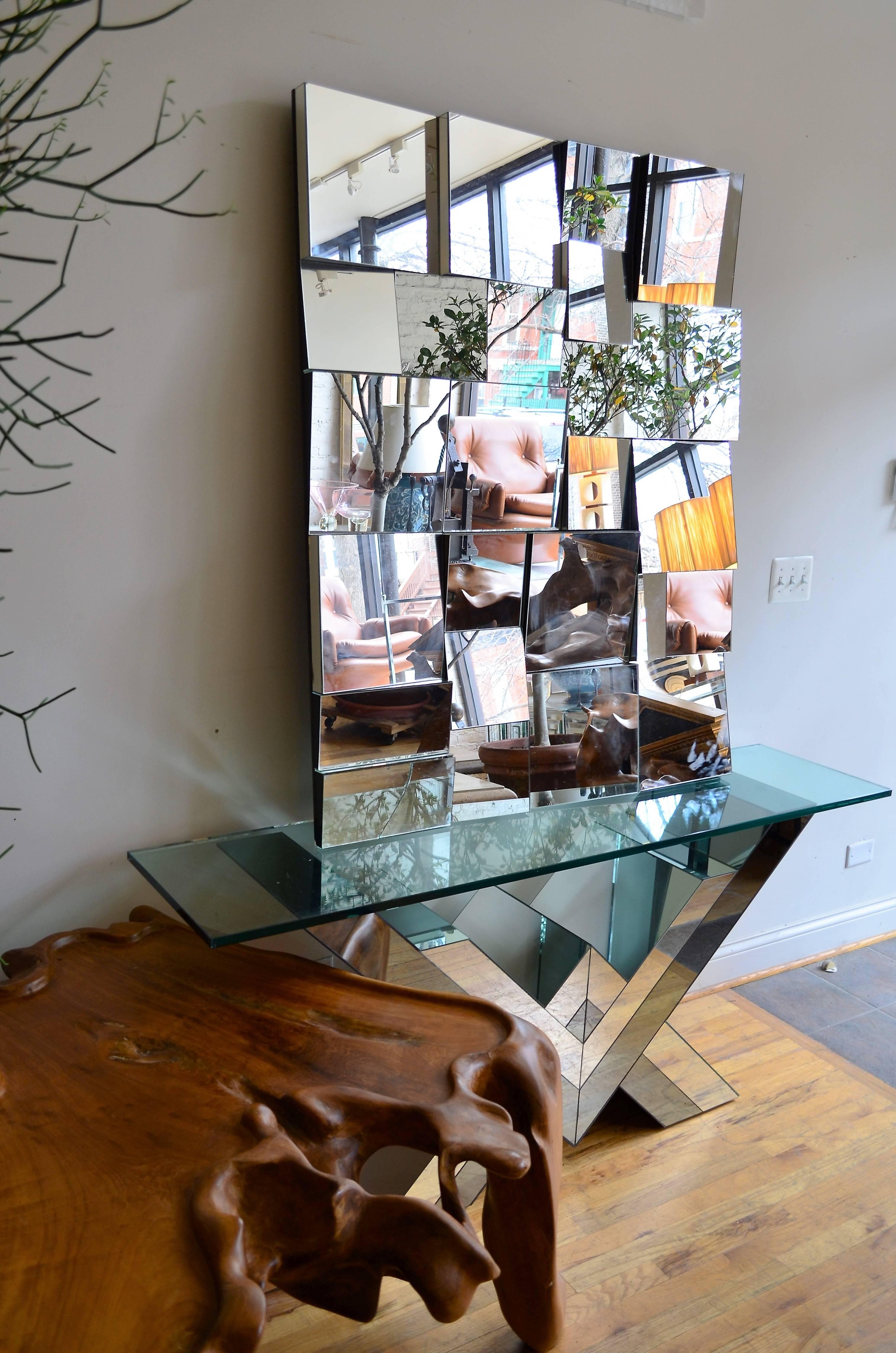 Pierre Cardin Style Smoked and Clear Mirrored Console Table  2